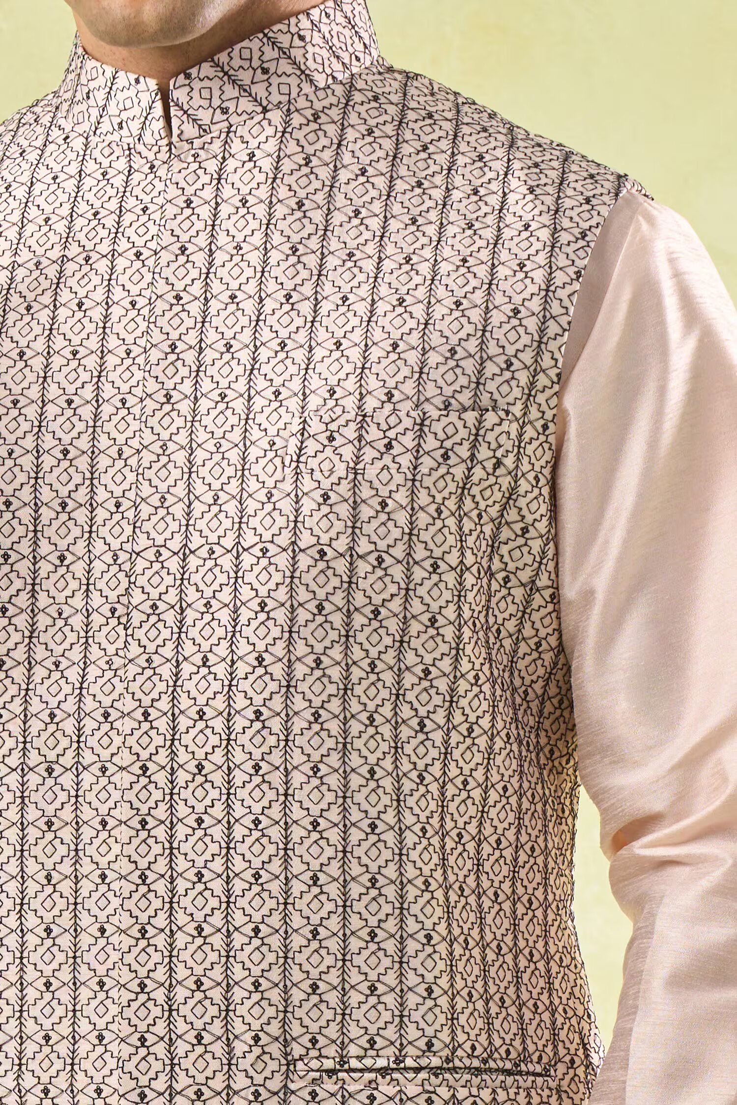 Peach Embroidered Kurta-Bundi Set