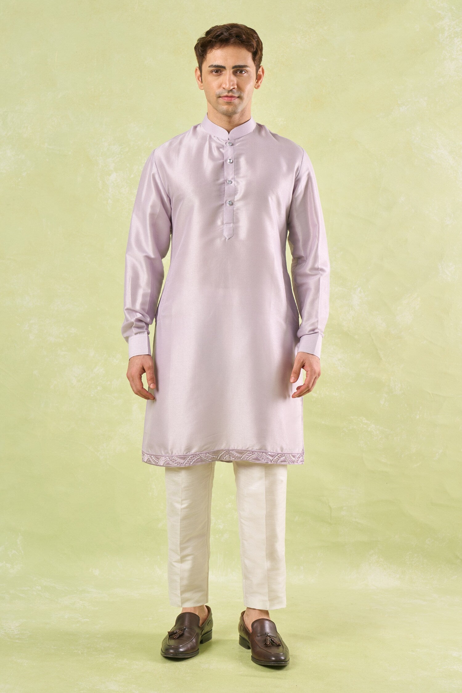 Lavender Embroidered Kurta-Bundi Set