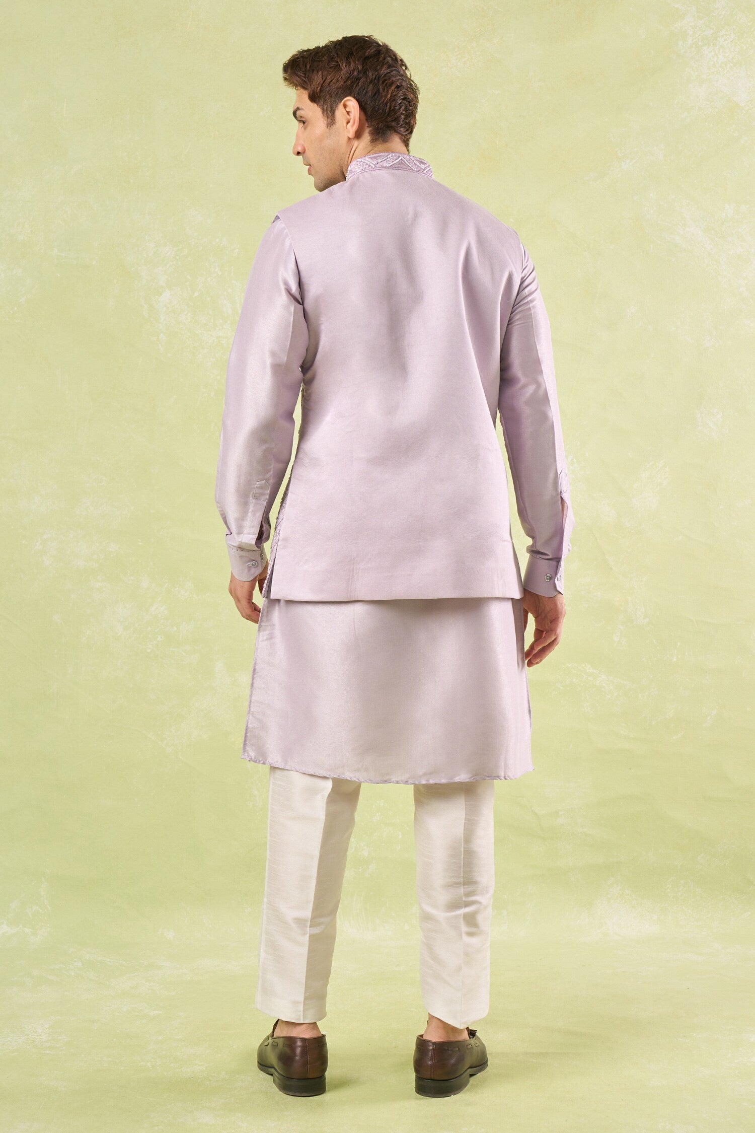 Lavender Embroidered Kurta-Bundi Set