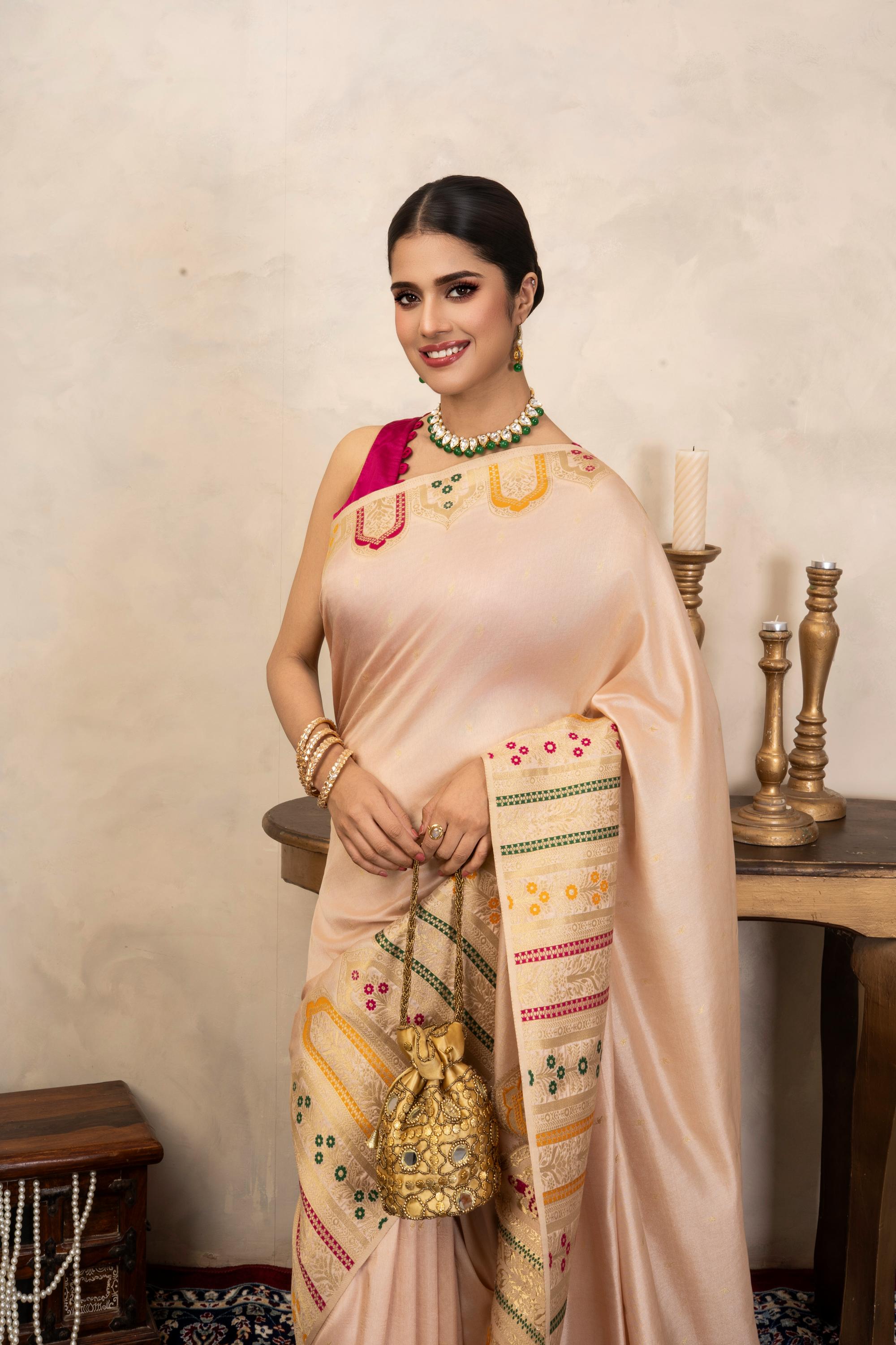 Rose Pink Pure Katan Silk Banarasi Handloom Saree