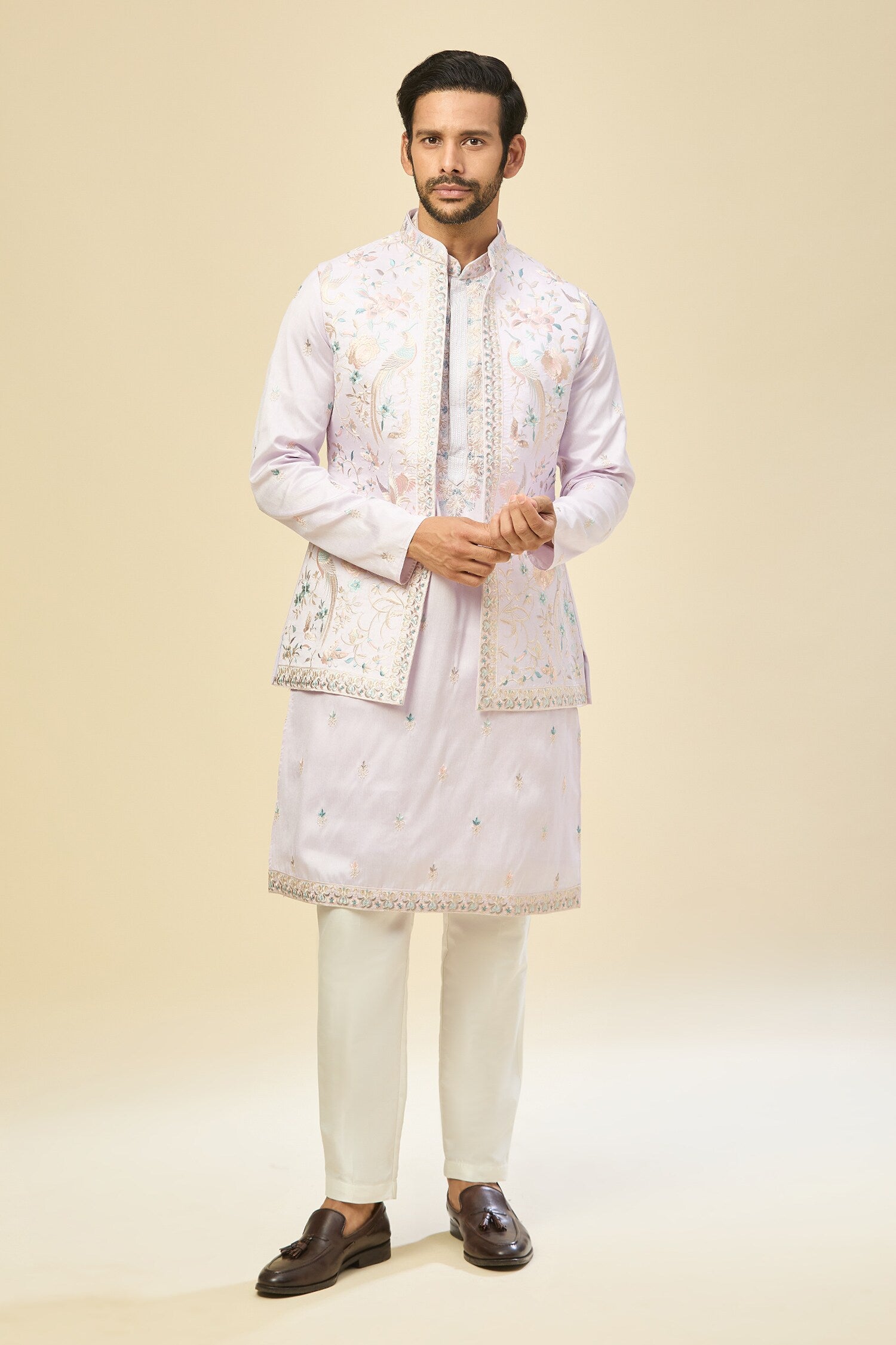 Lilac Embroidered Kurta-Jacket Set