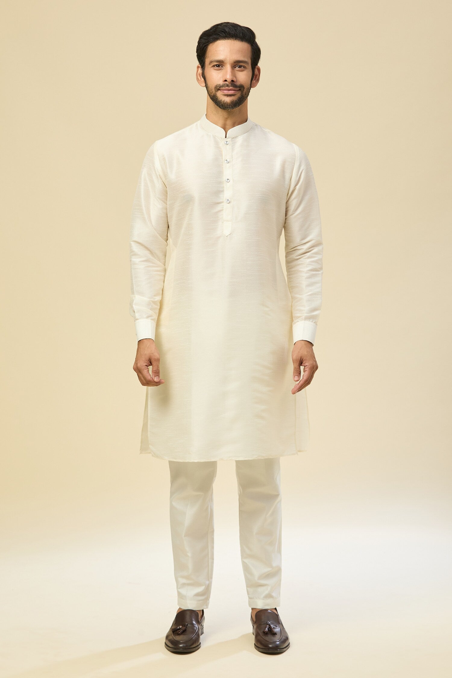 Cream Embroidered Kurta-Jacket Set
