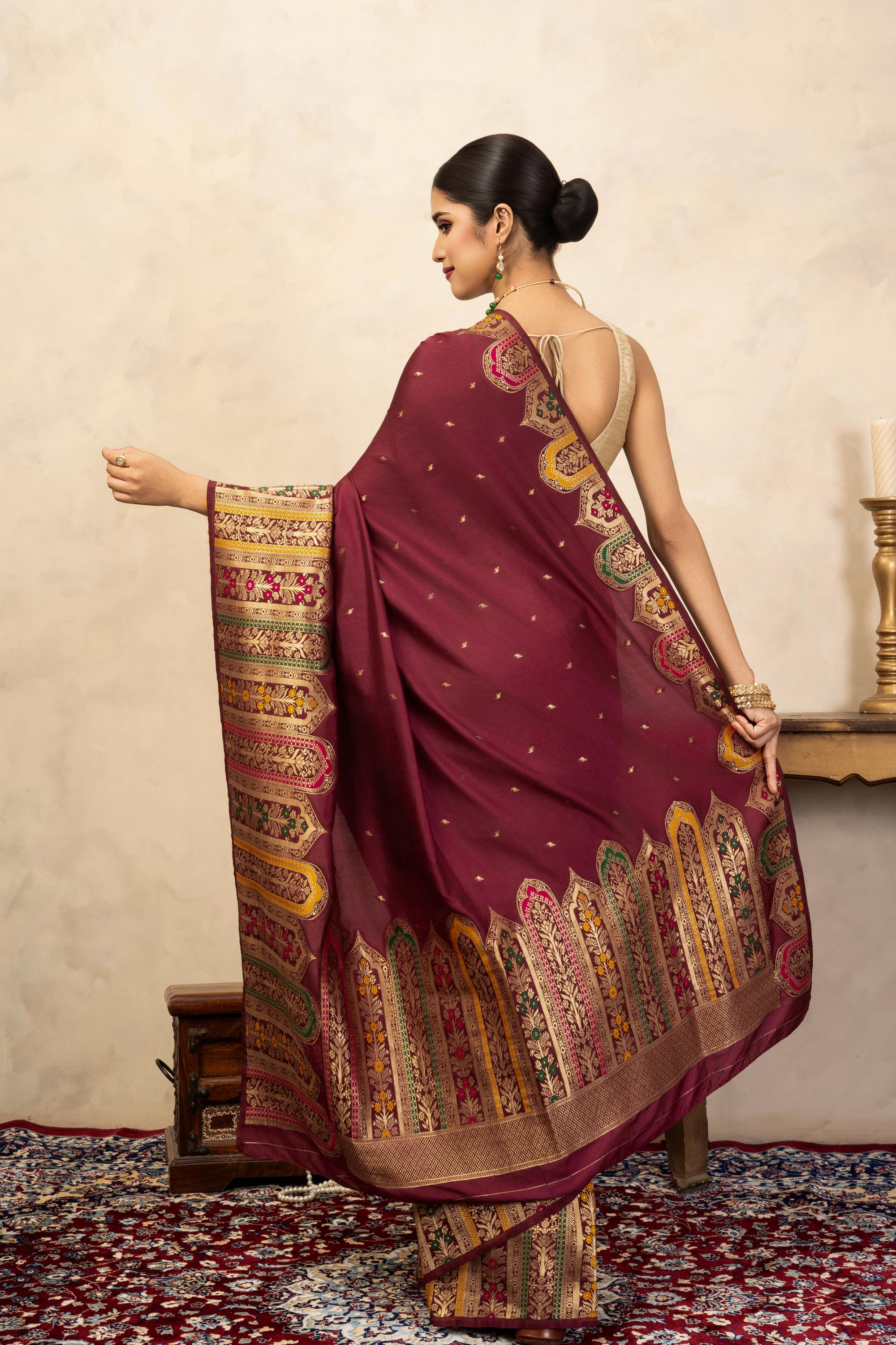 Maroon Pure Katan Silk Banarasi Handloom Saree