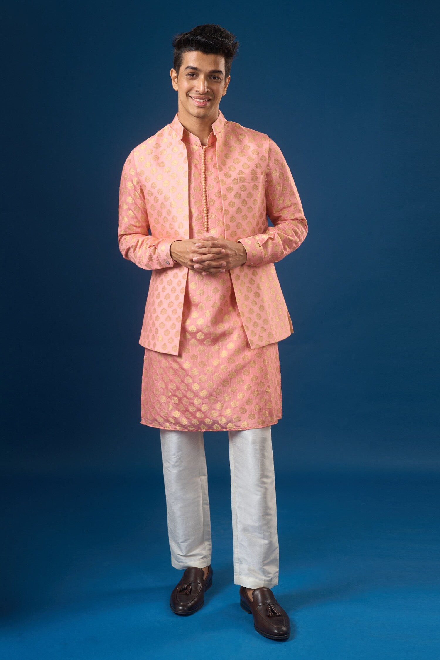 Mauve Pink Brocade Kurta-Bundi Set