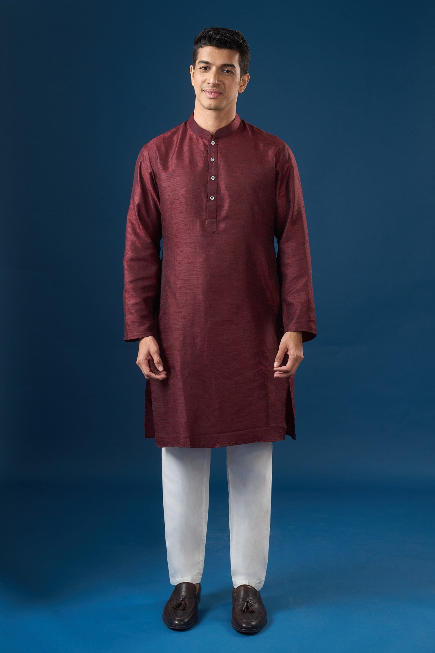 Maroon Embroidered Kurta-Bundi Set