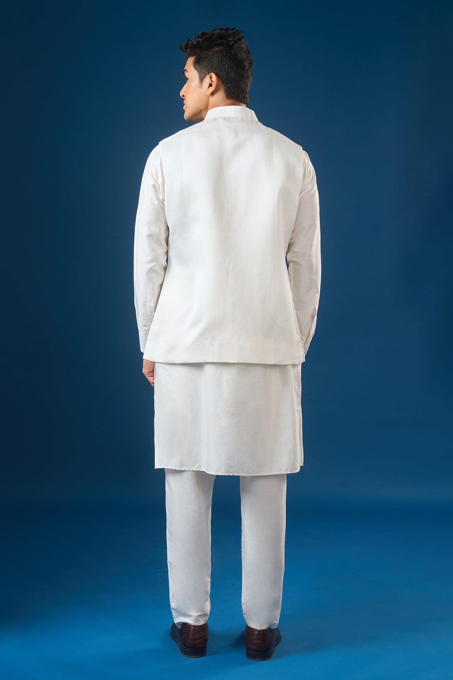 Off White Embroidered Kurta-Bundi Set