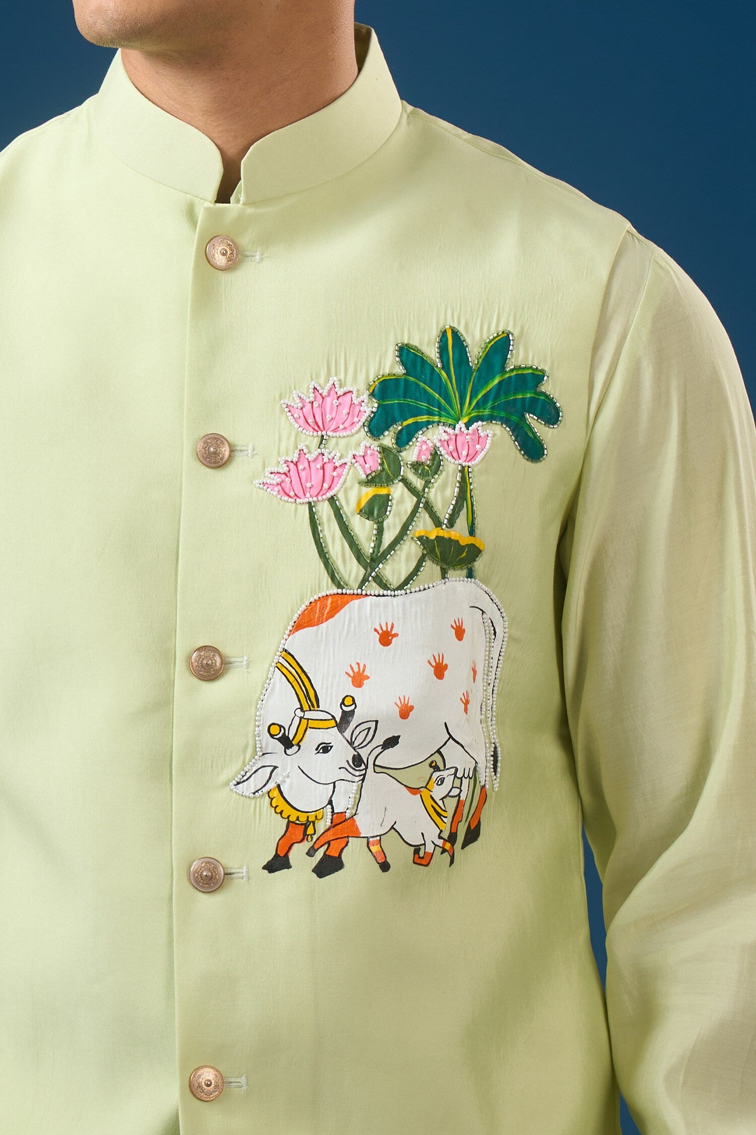 Pista Green Embroidered Kurta-Bundi Set