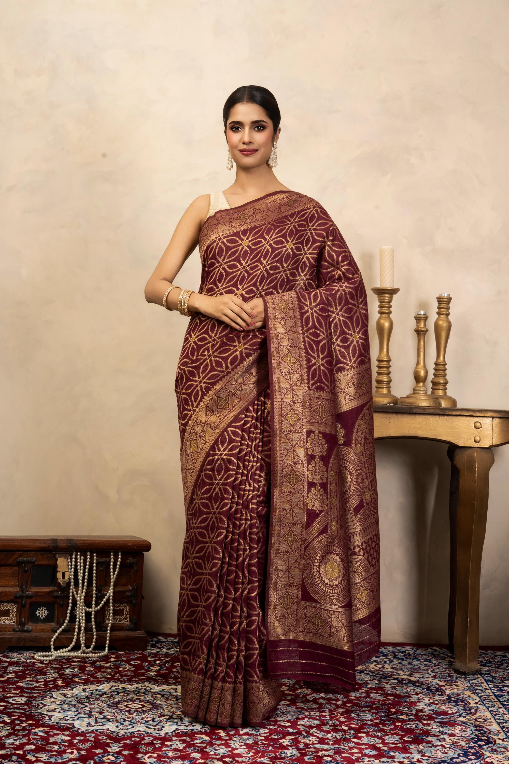 Maroon Pure Silk Banarasi Handloom Saree