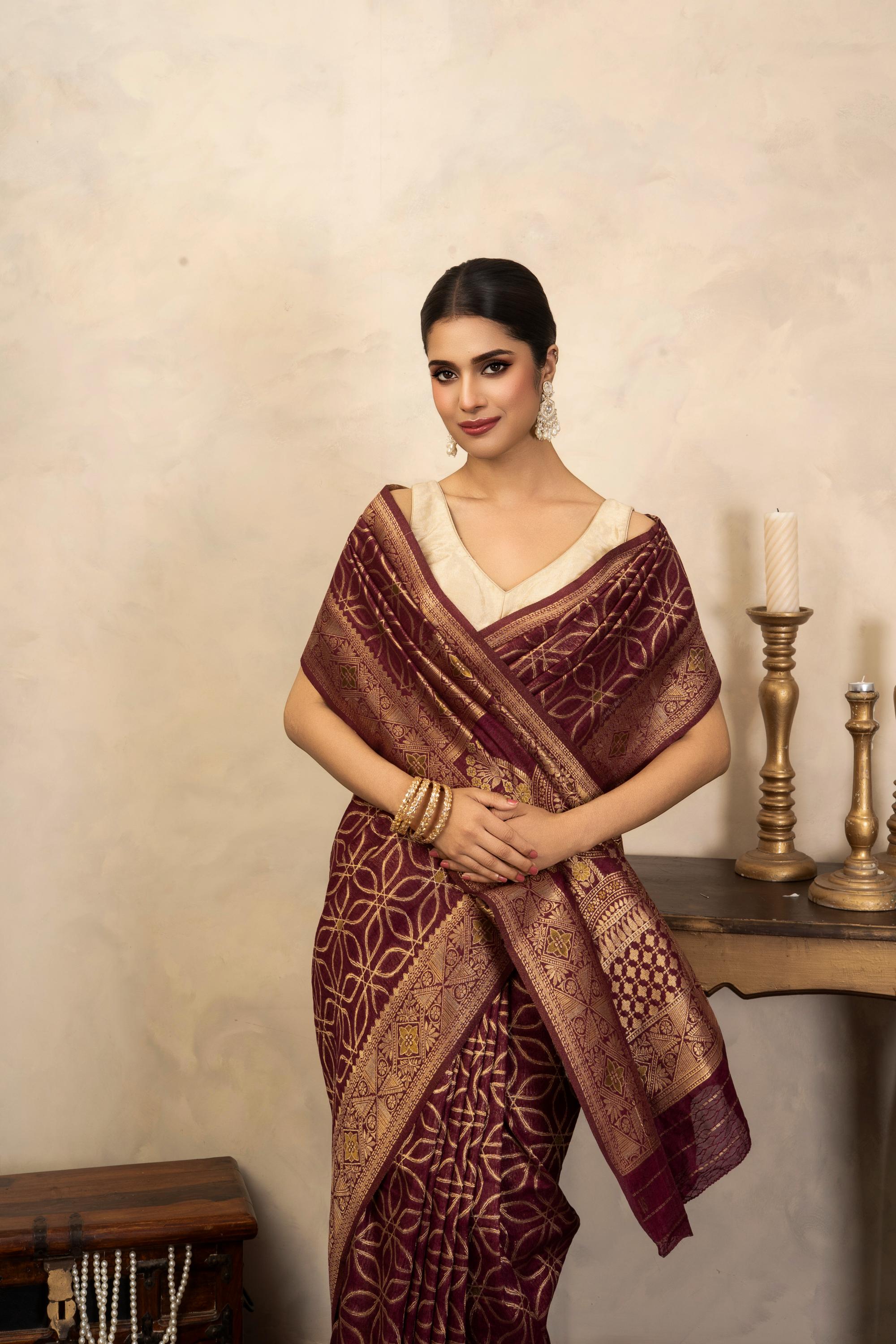 Maroon Pure Silk Banarasi Handloom Saree