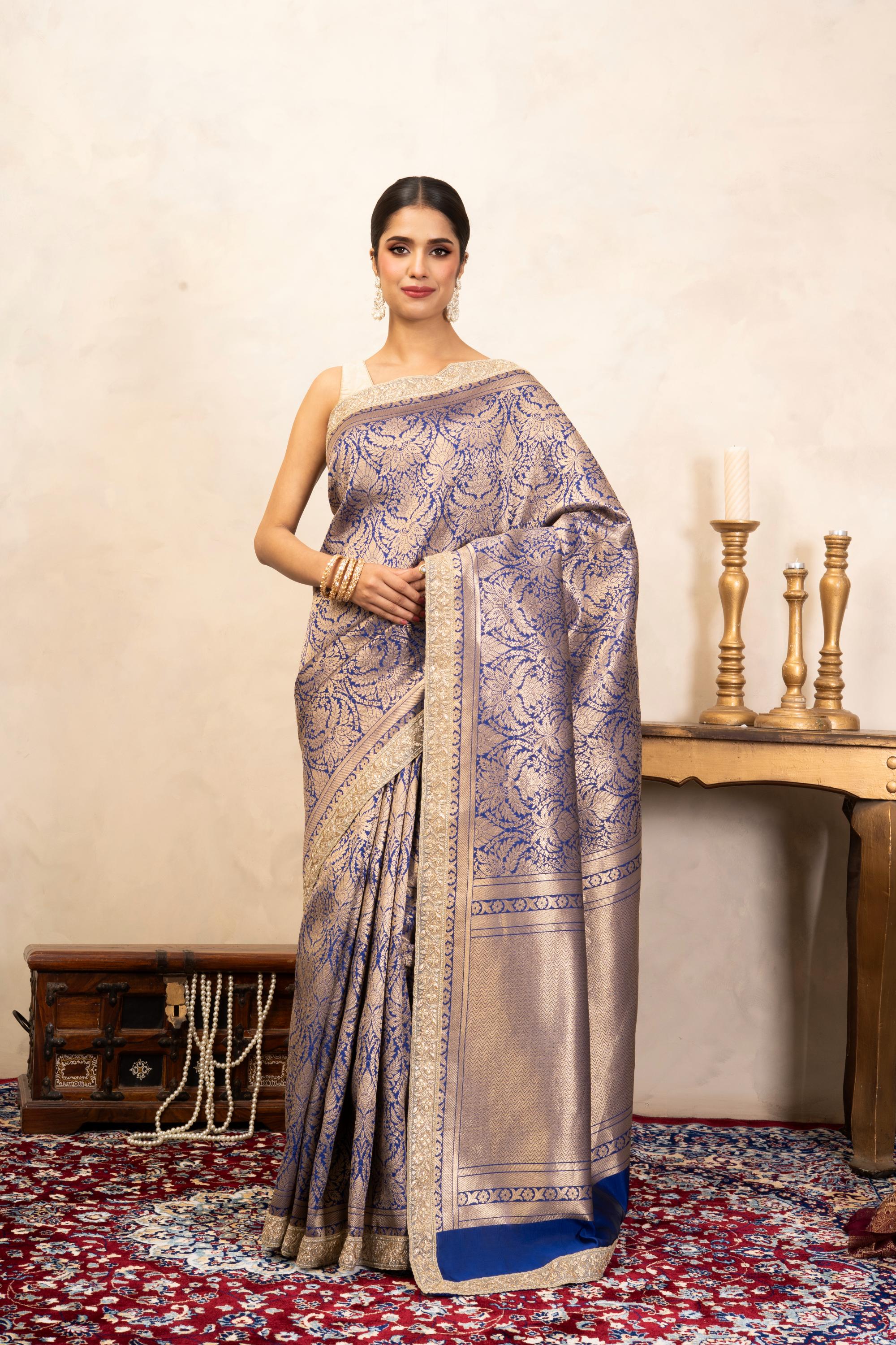 Blue Pure Katan Silk Brocade Banarasi Handloom Saree
