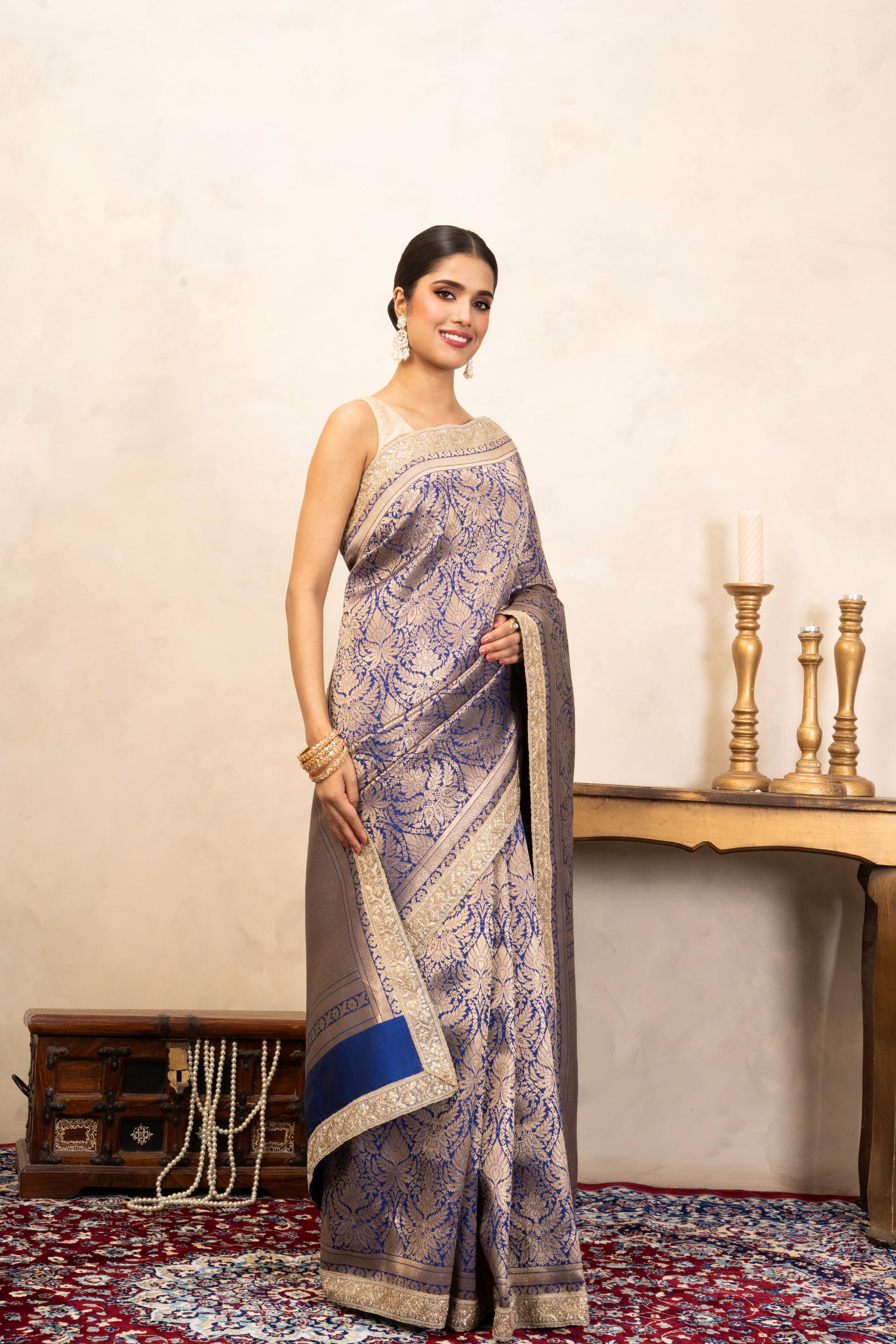Blue Pure Katan Silk Brocade Banarasi Handloom Saree