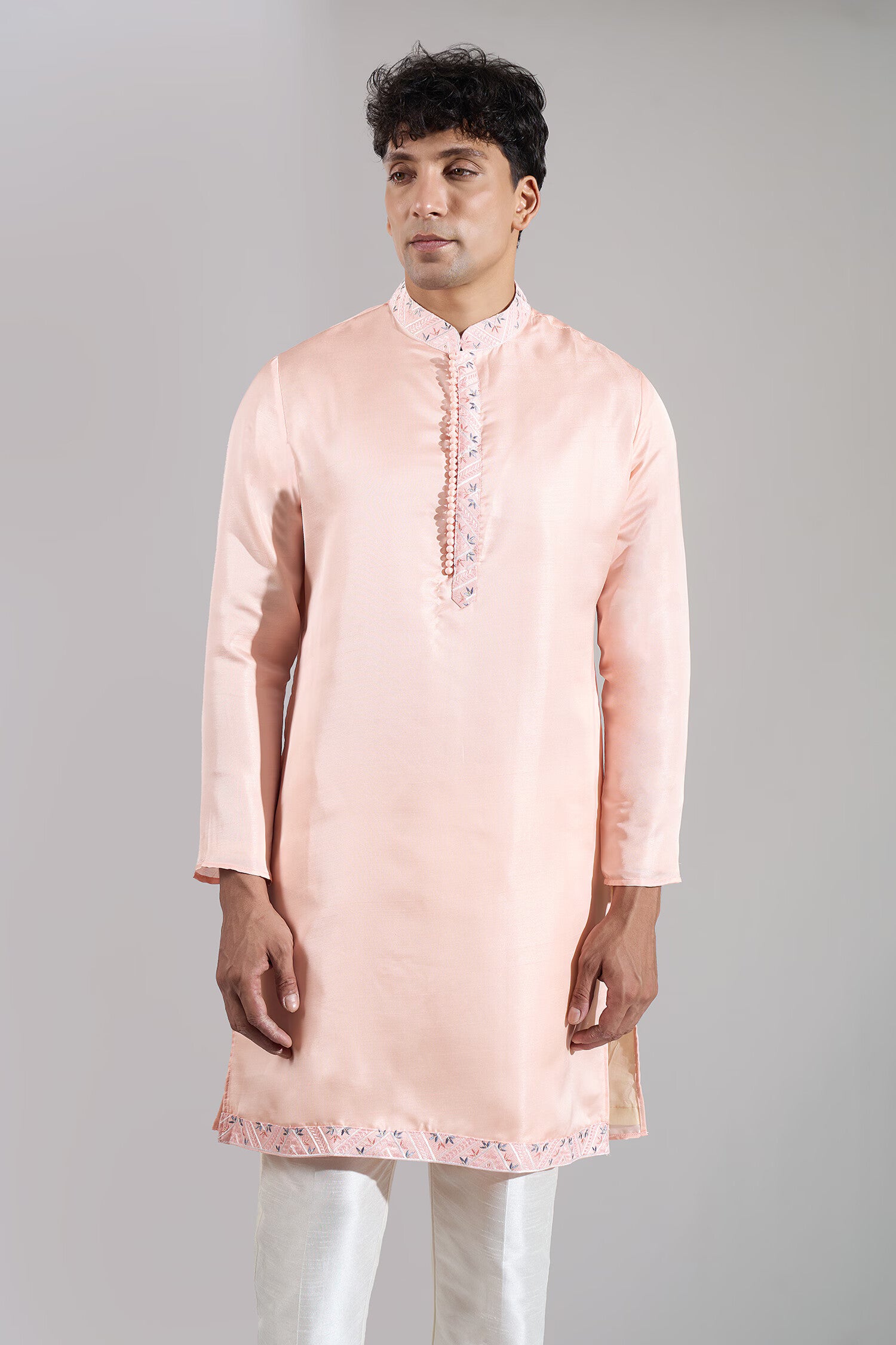 Peach Embroidered Kurta-Jacket Set