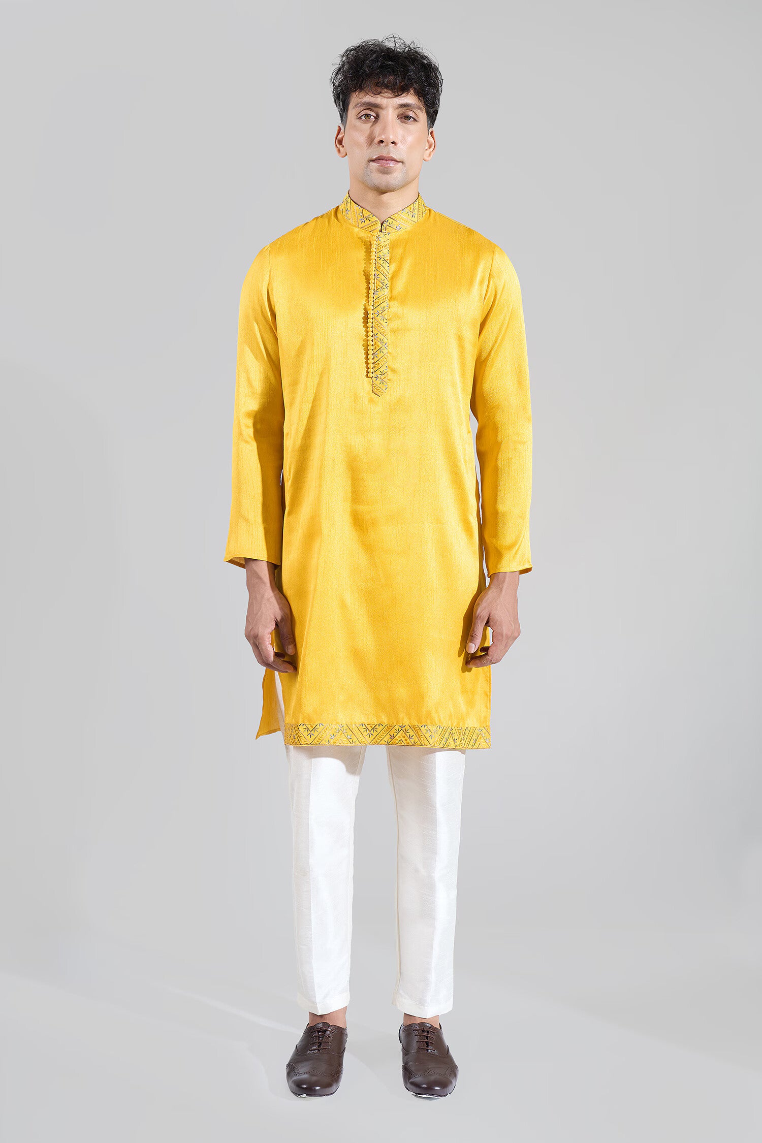 Yellow Embroidered Kurta-Jacket Set
