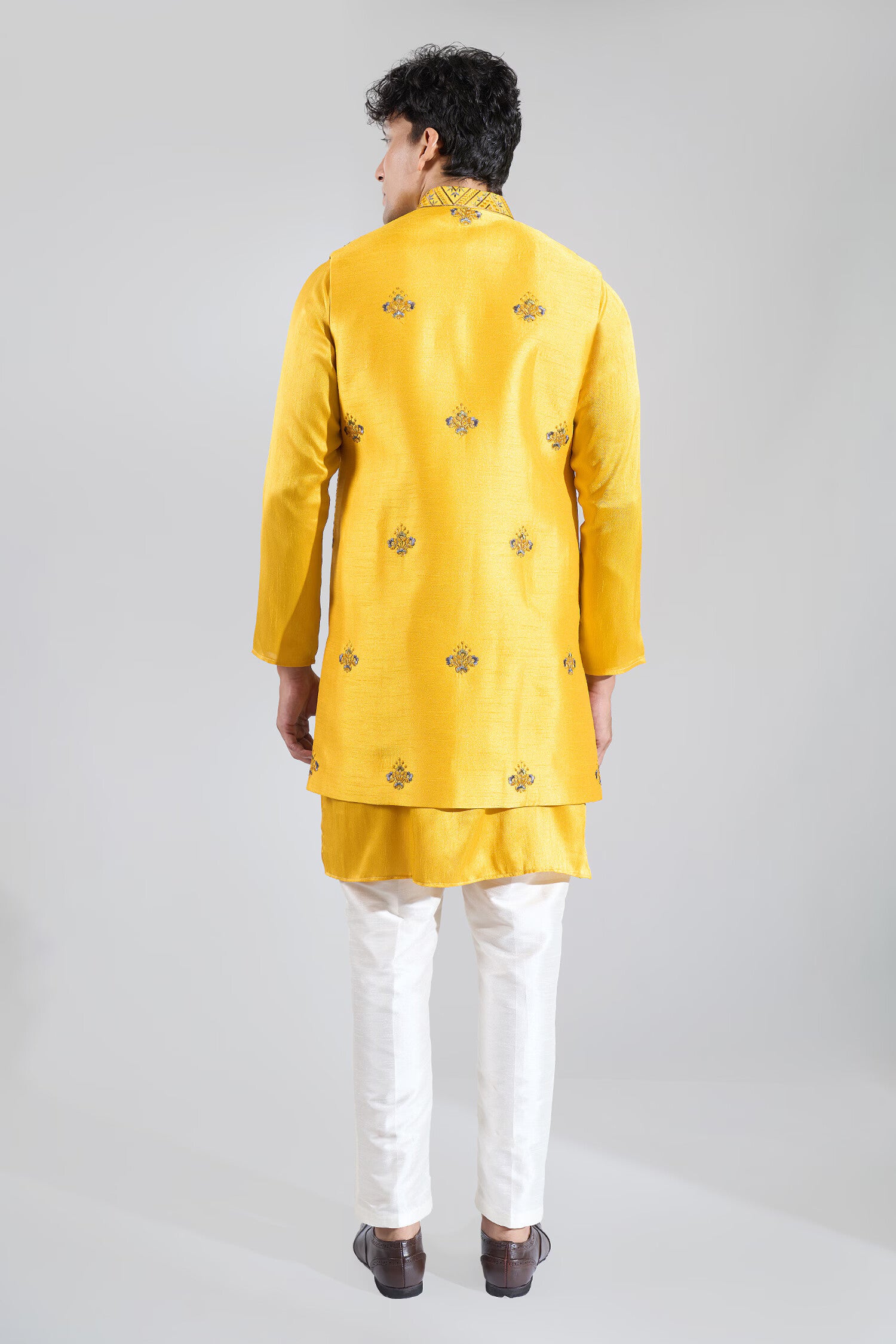 Yellow Embroidered Kurta-Jacket Set