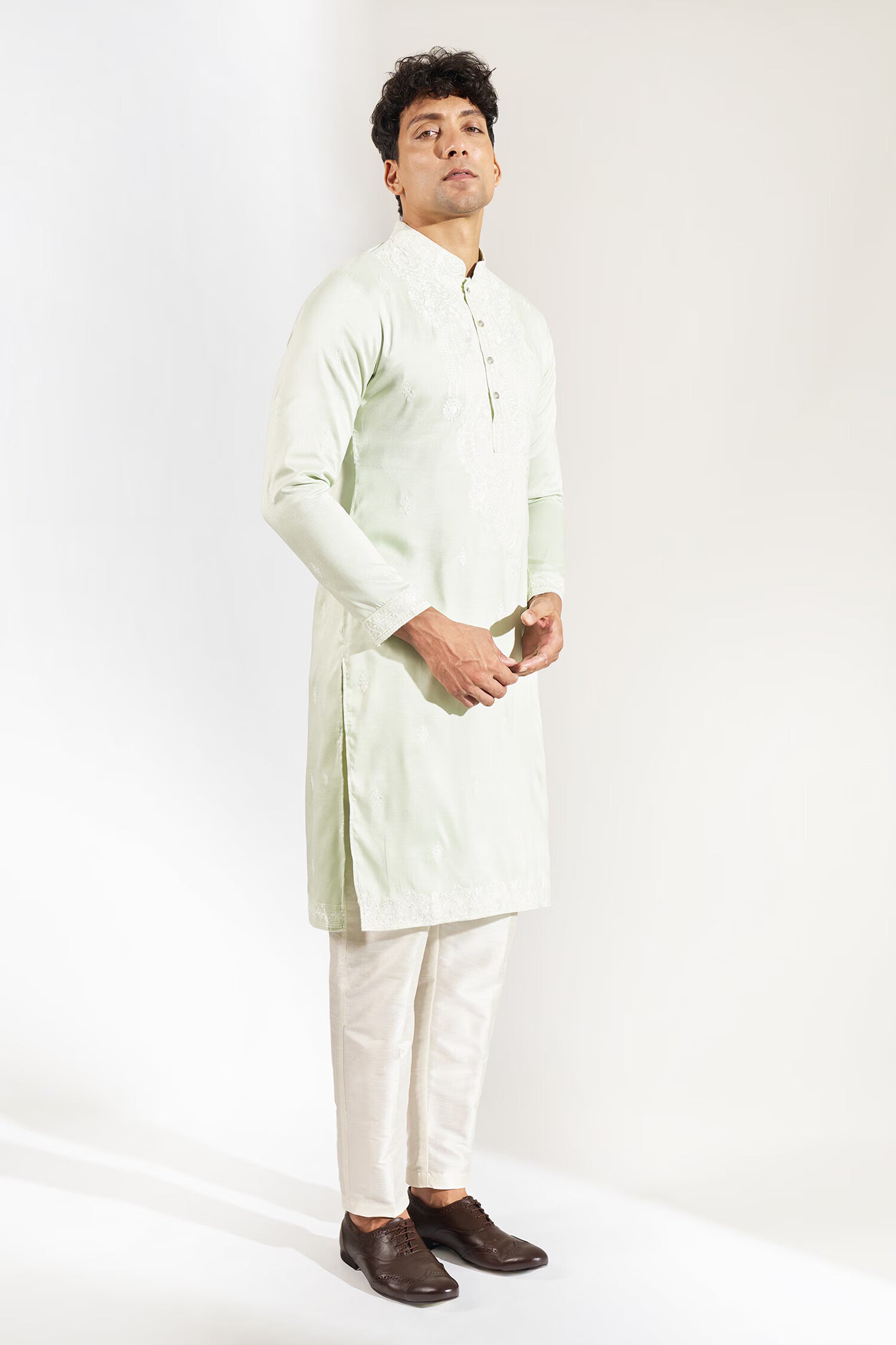 Pista Green Embroidered Kurta Set
