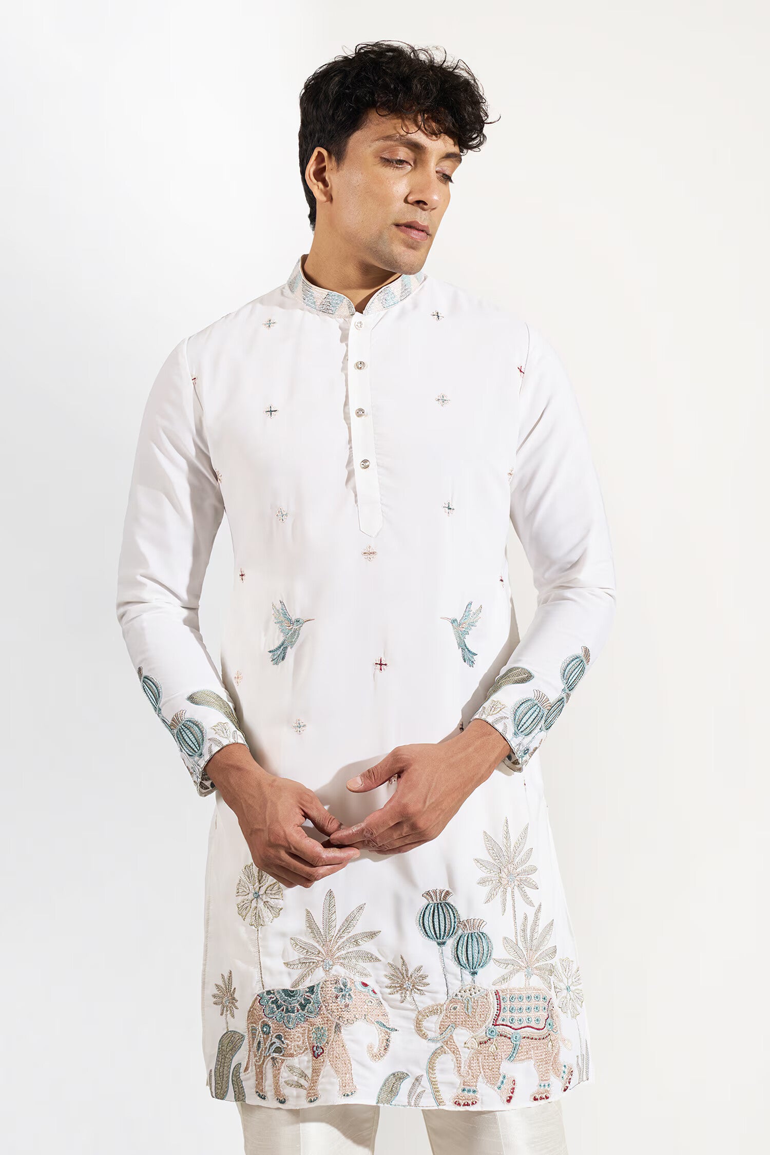 Off White Embroidered Kurta Set