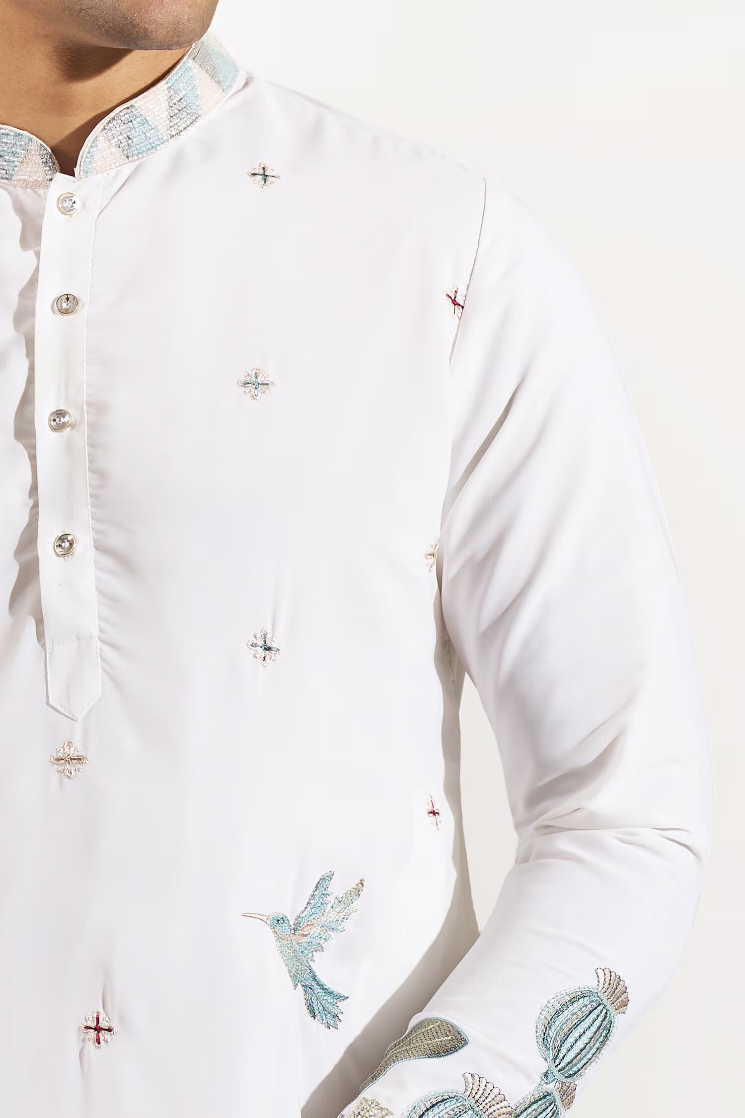 Off White Embroidered Kurta Set