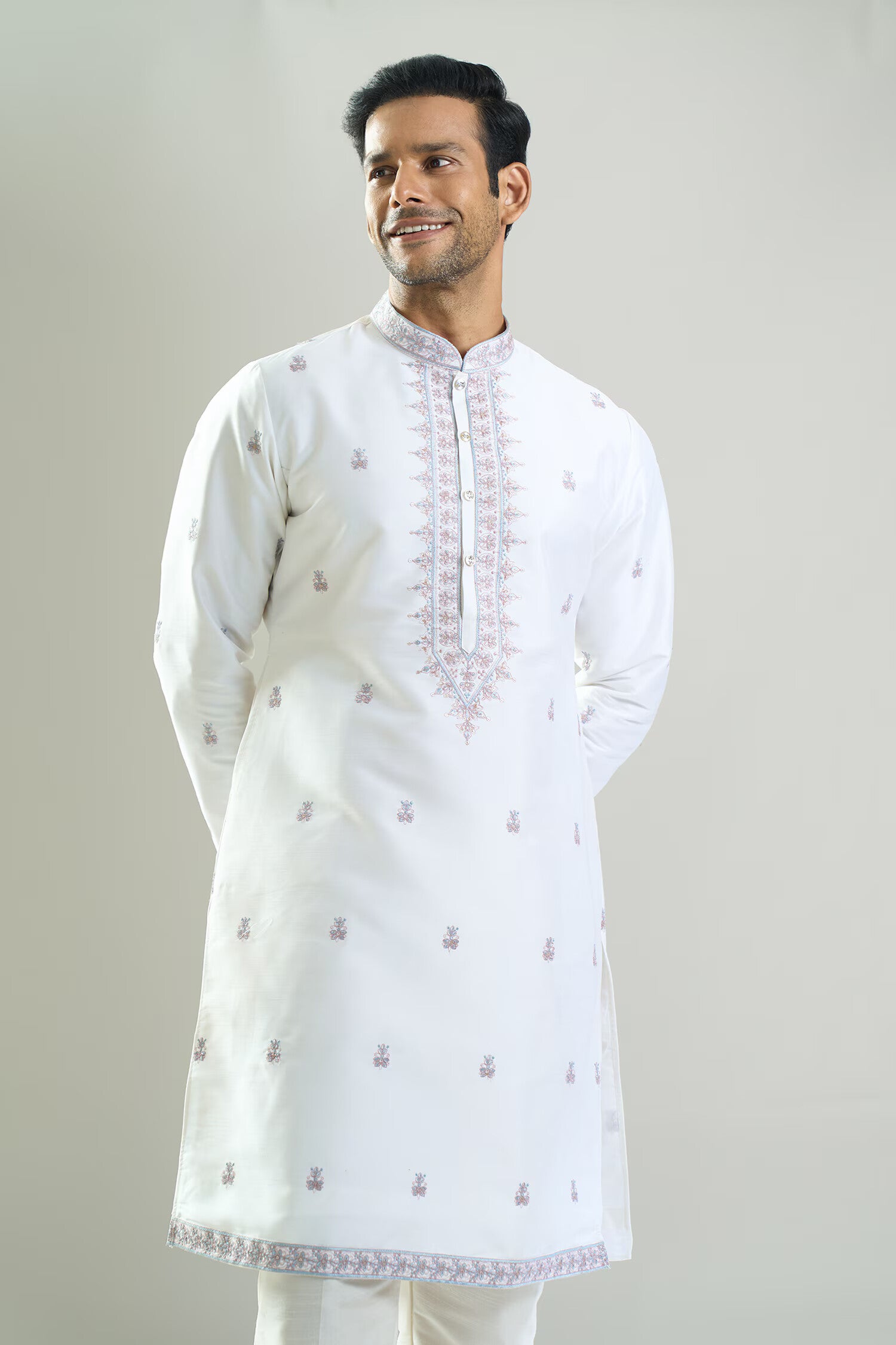 Off White Embroidered Kurta Set