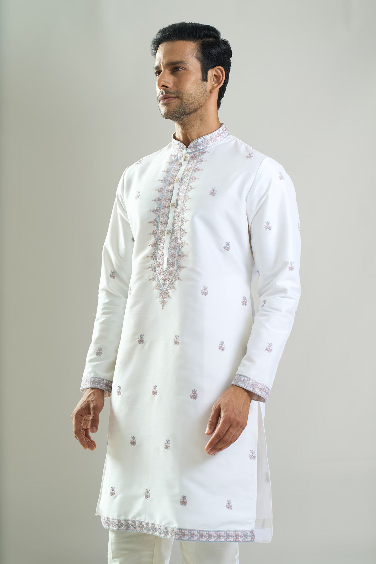 Off White Embroidered Kurta Set