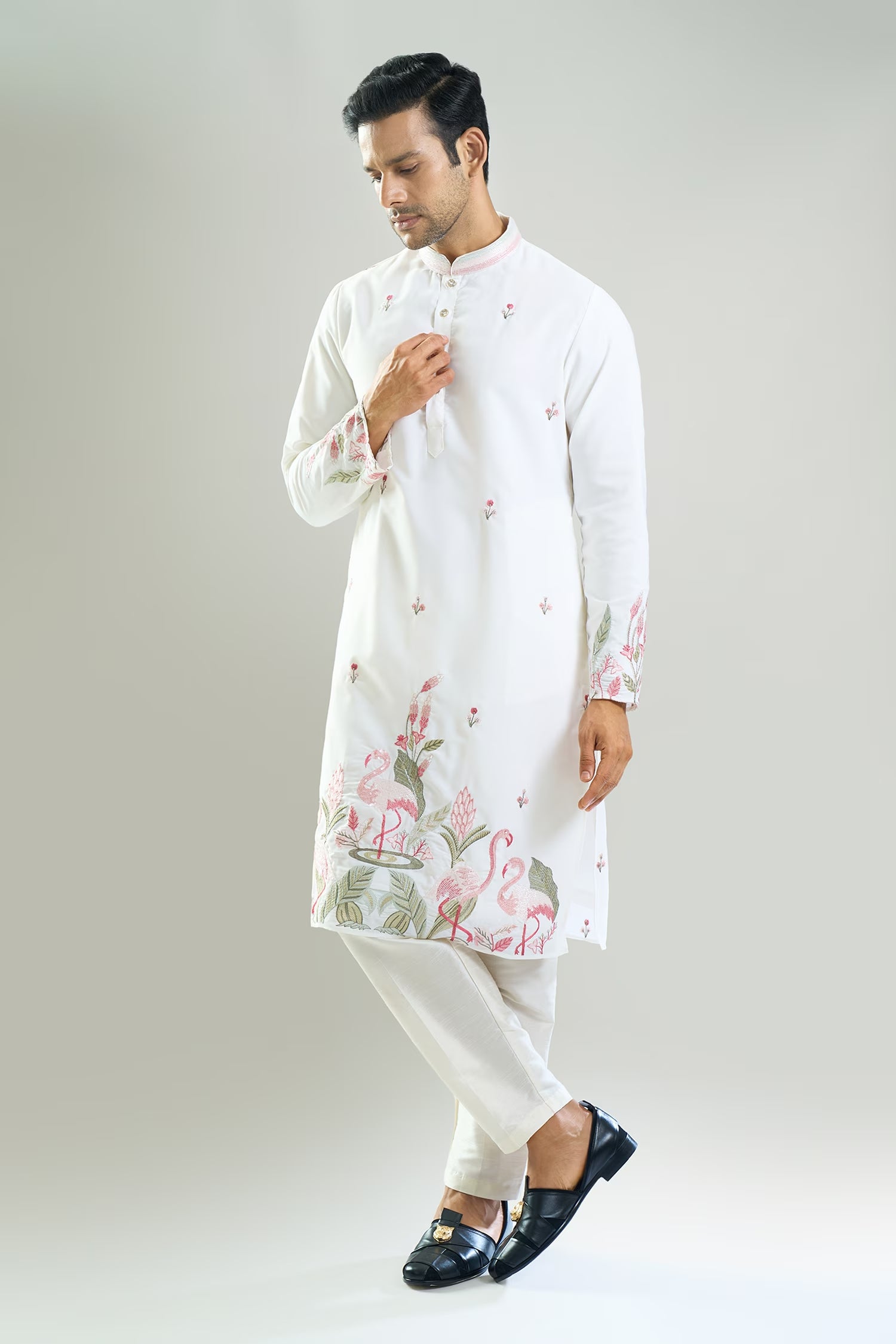 Off White Embroidered Kurta Set