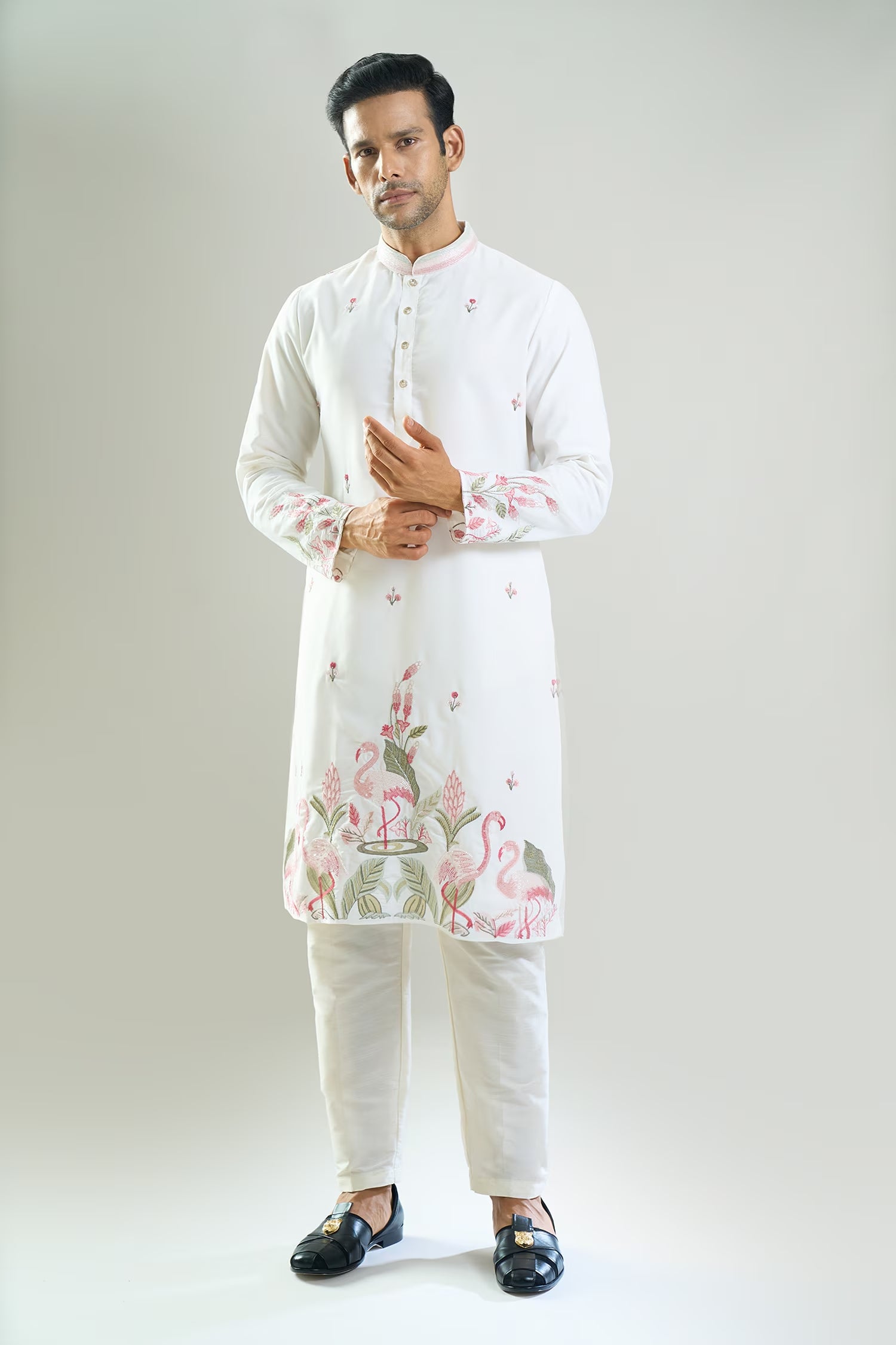 Off White Embroidered Kurta Set