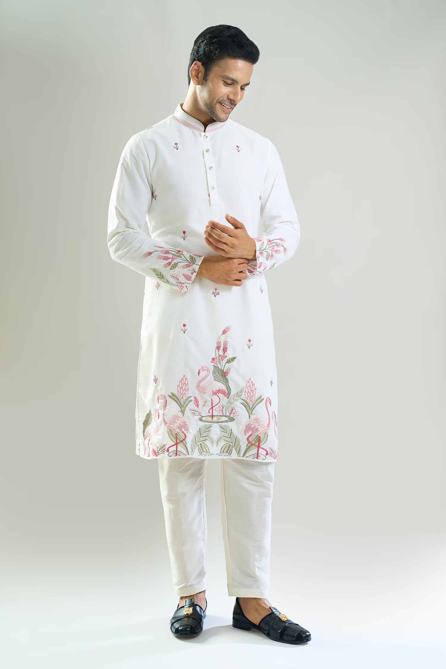 Off White Embroidered Kurta Set