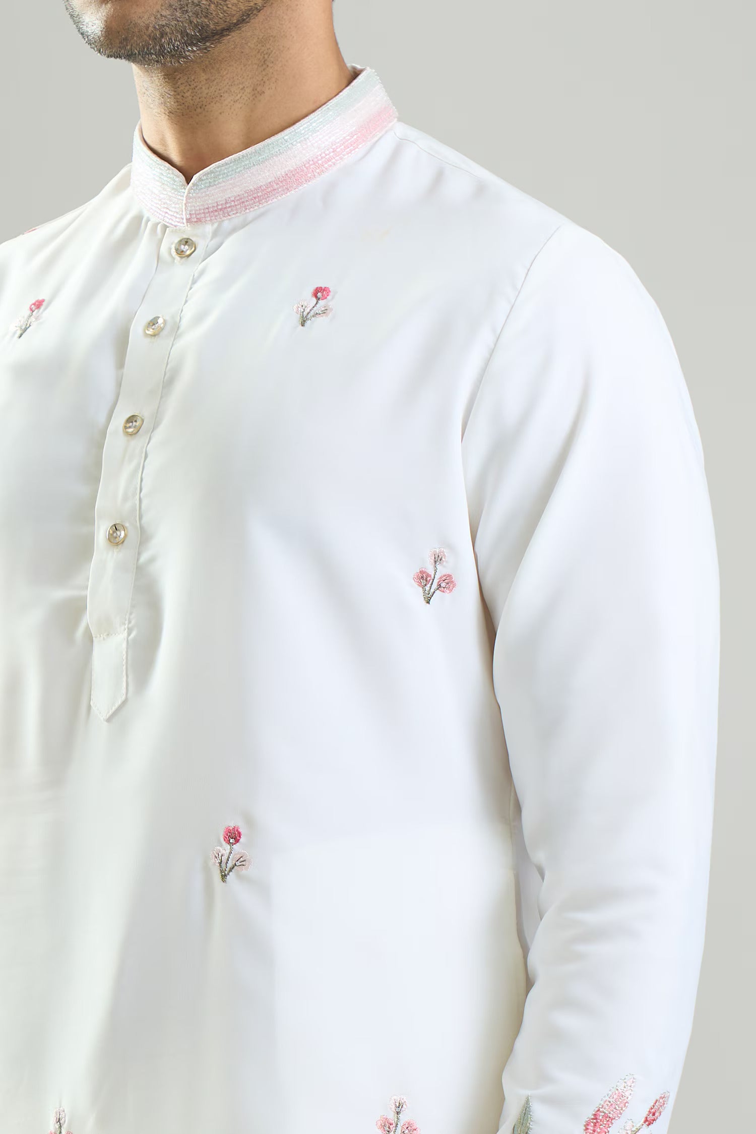 Off White Embroidered Kurta Set