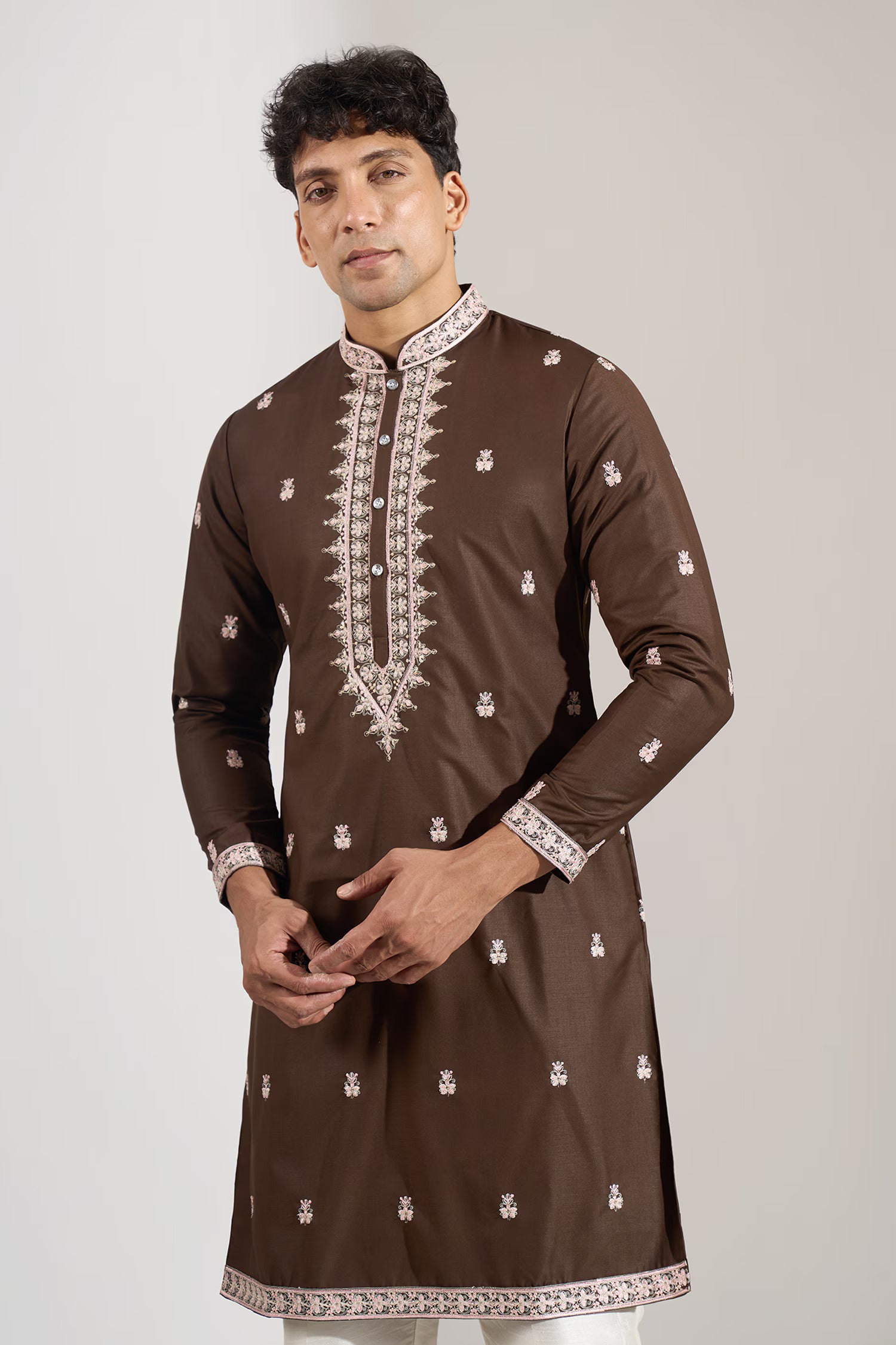 Brown Embroidered Kurta Set