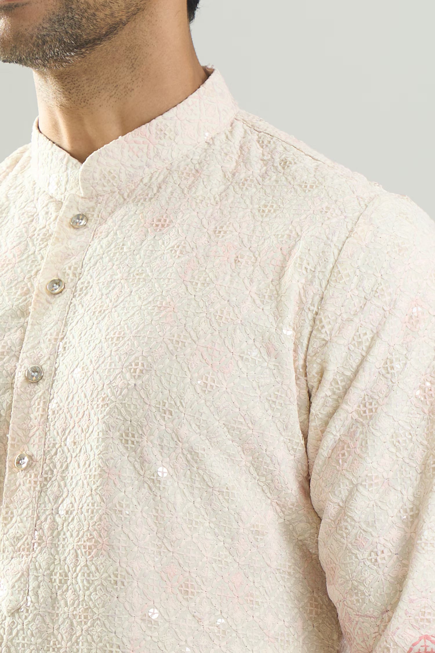 Off White Embroidered Kurta Set