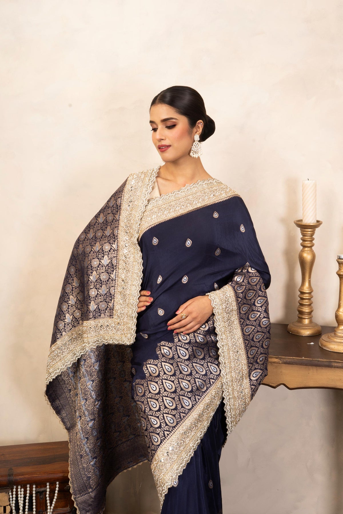 Navy Blue Pure Katan Silk Banarasi Handloom Saree