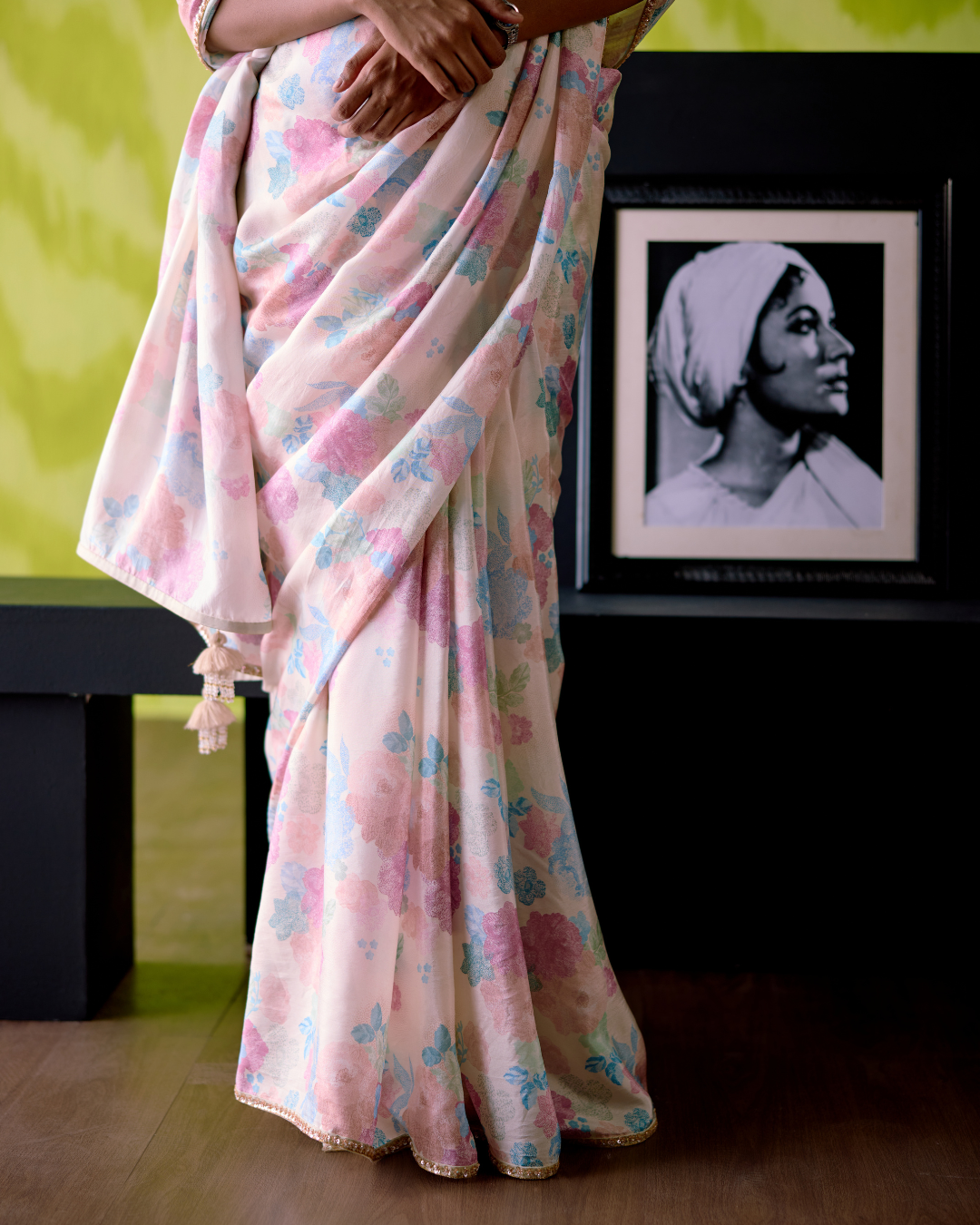 Ivory Floral Print Saree with Blouse