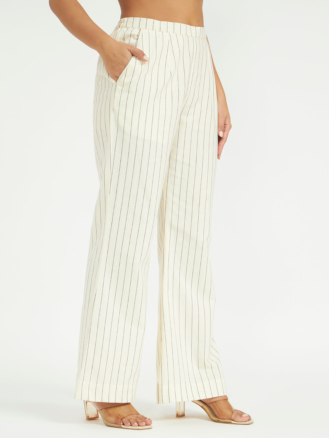 White Pinstripe Co-ord Set with Scalloped Hem