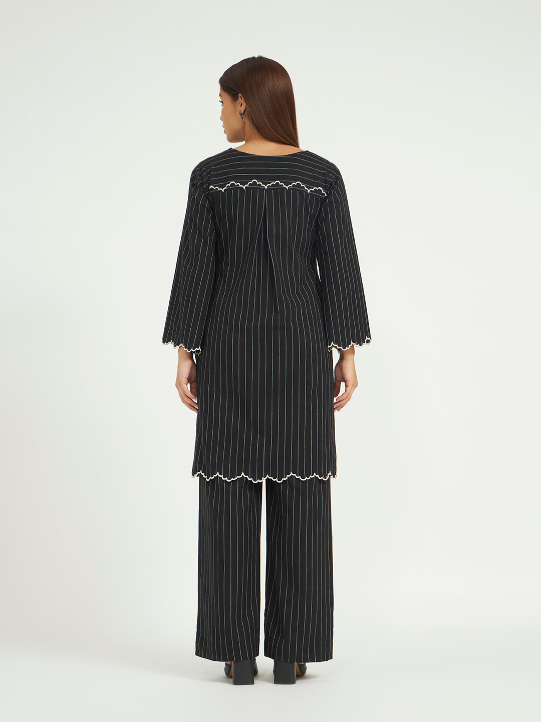 Black Pinstripe Co-ord Set with Scalloped Hem