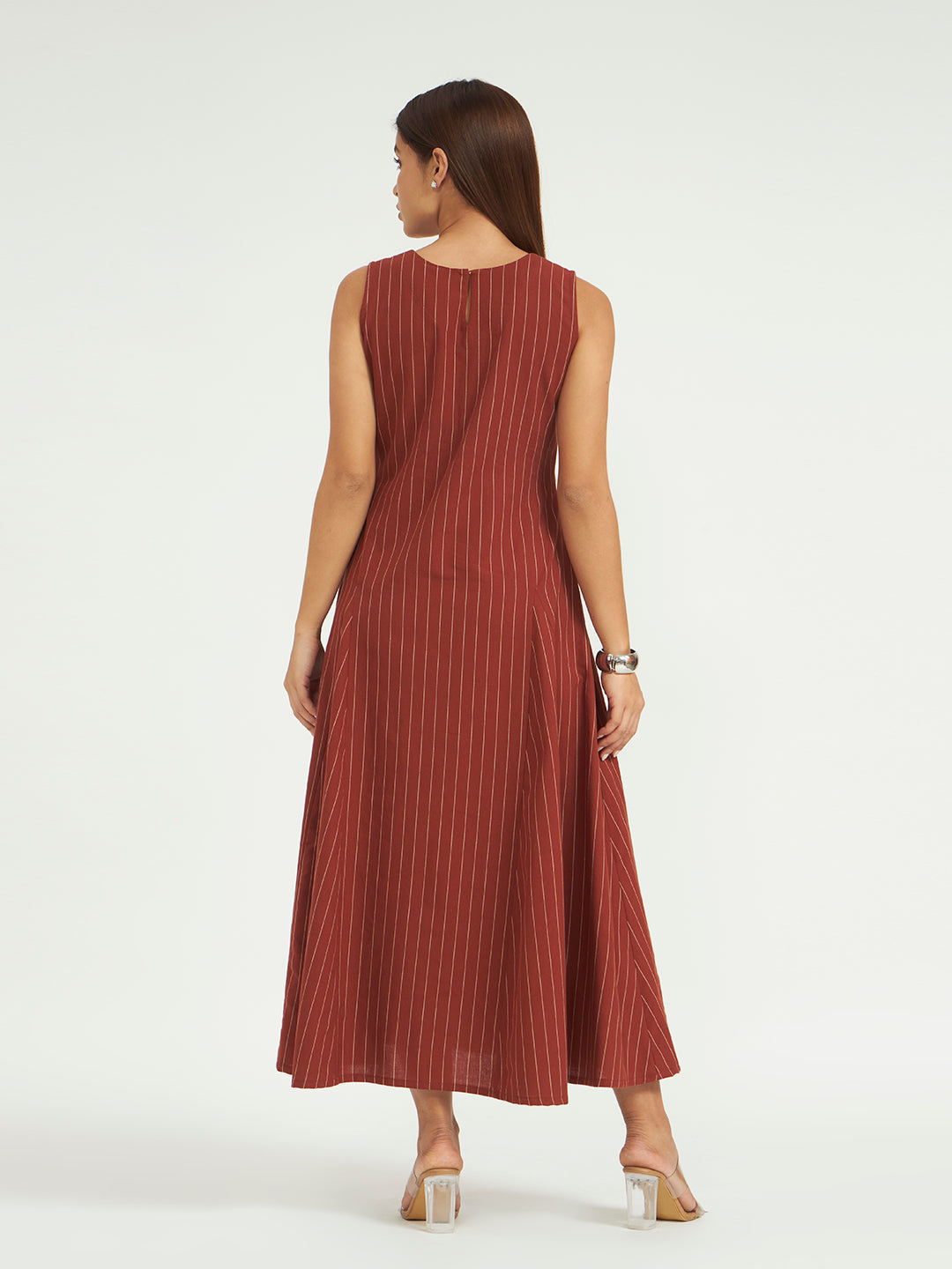 Rust Pinstripe A-Line Maxi Dress