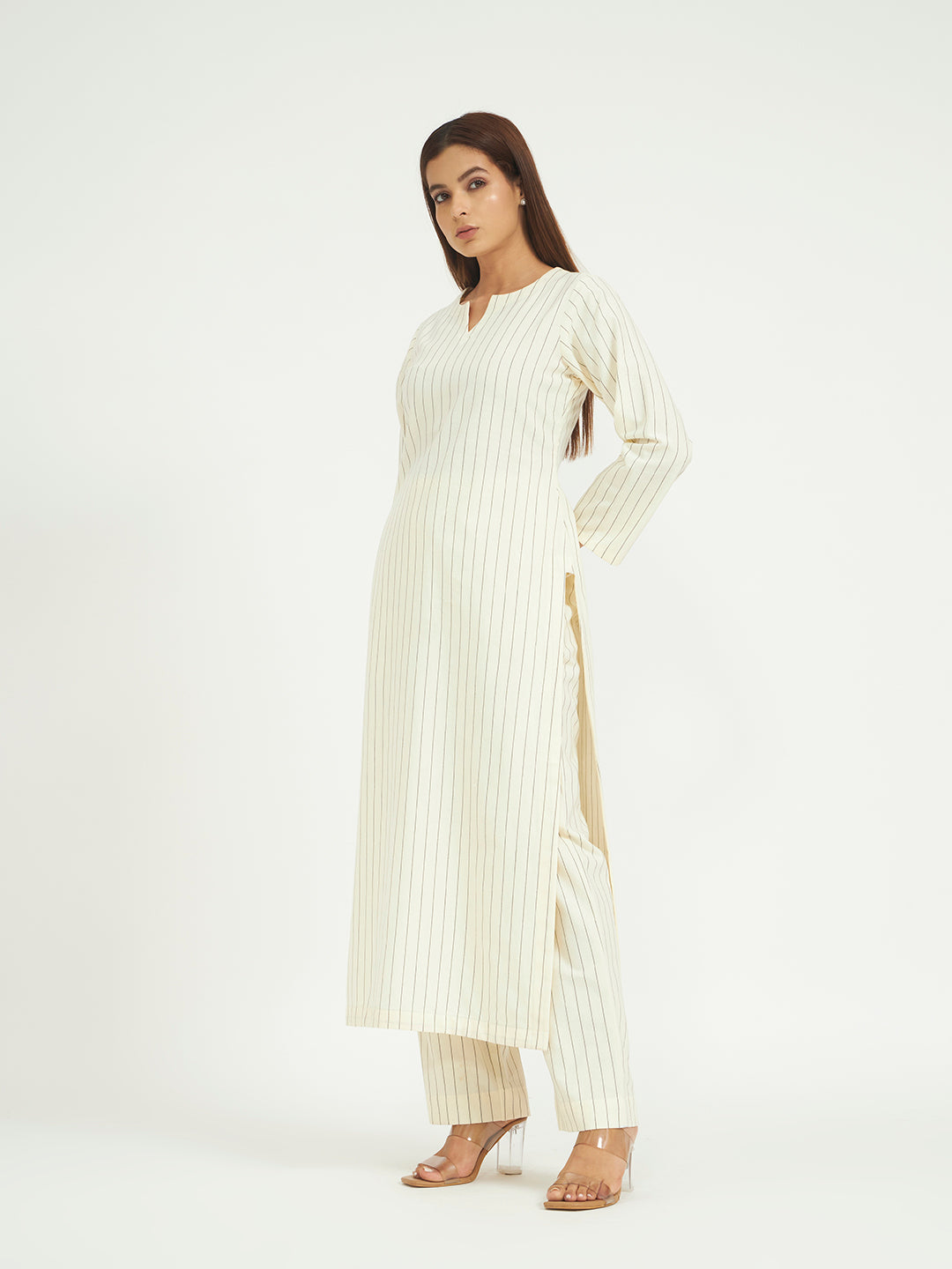 Classic White Pinstripe Kurta Set