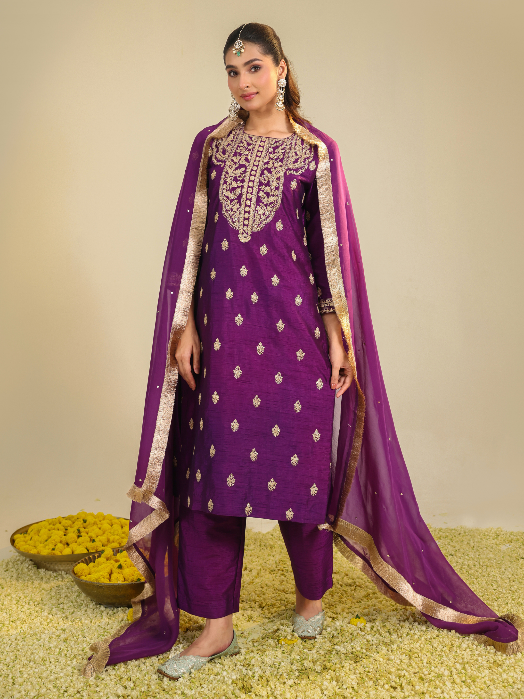 Purple Muktalif Kurta Set