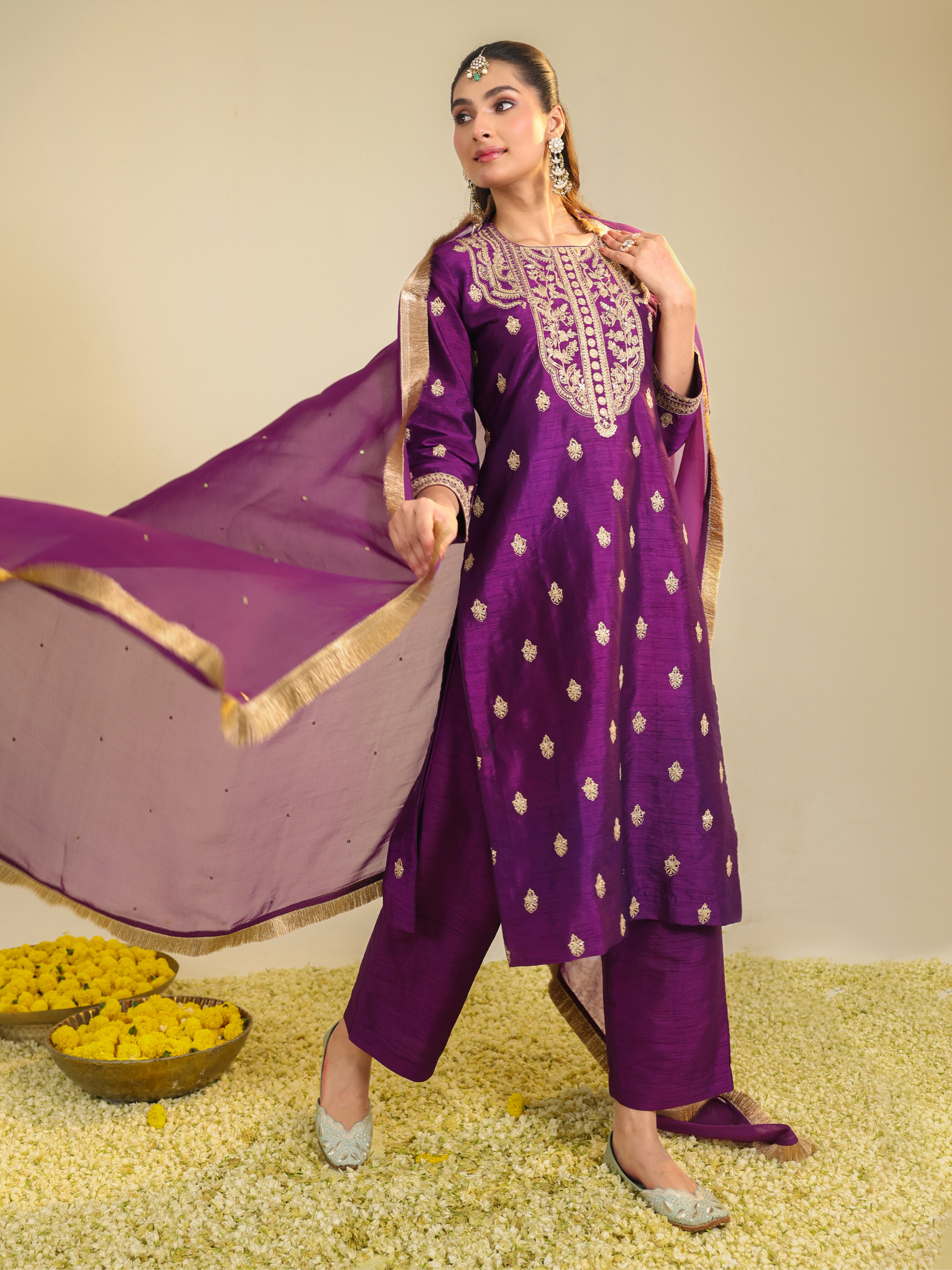 Purple Muktalif Kurta Set