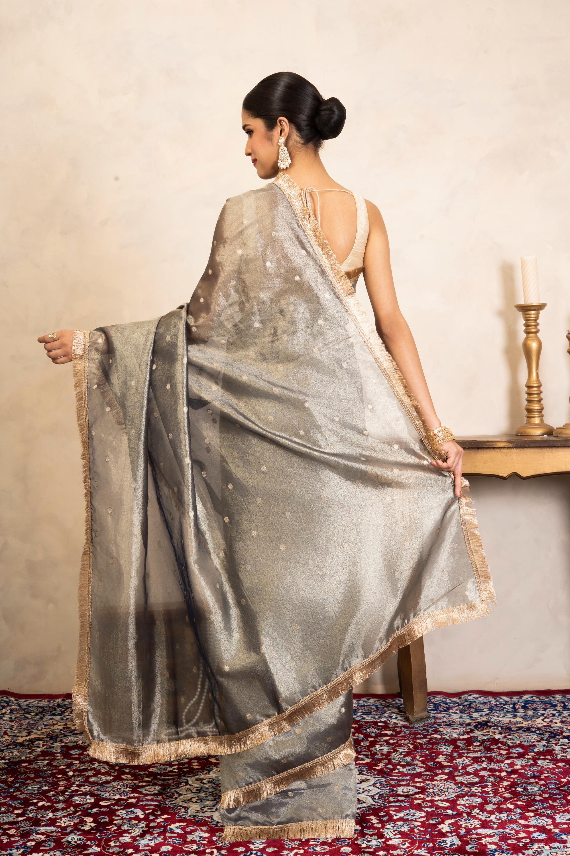 Grey Pure Tissue Silk Banarasi Handloom Saree