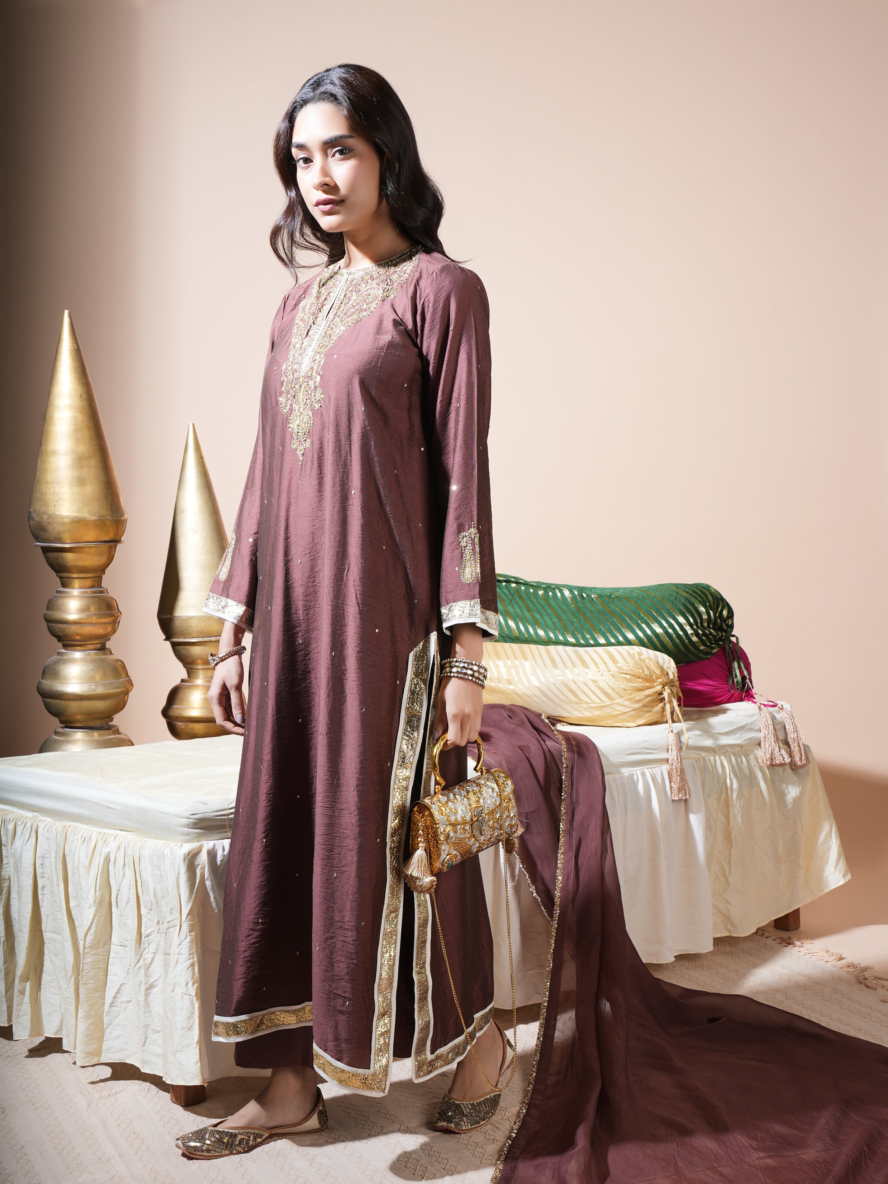 Brown Kaftan Kurta Set