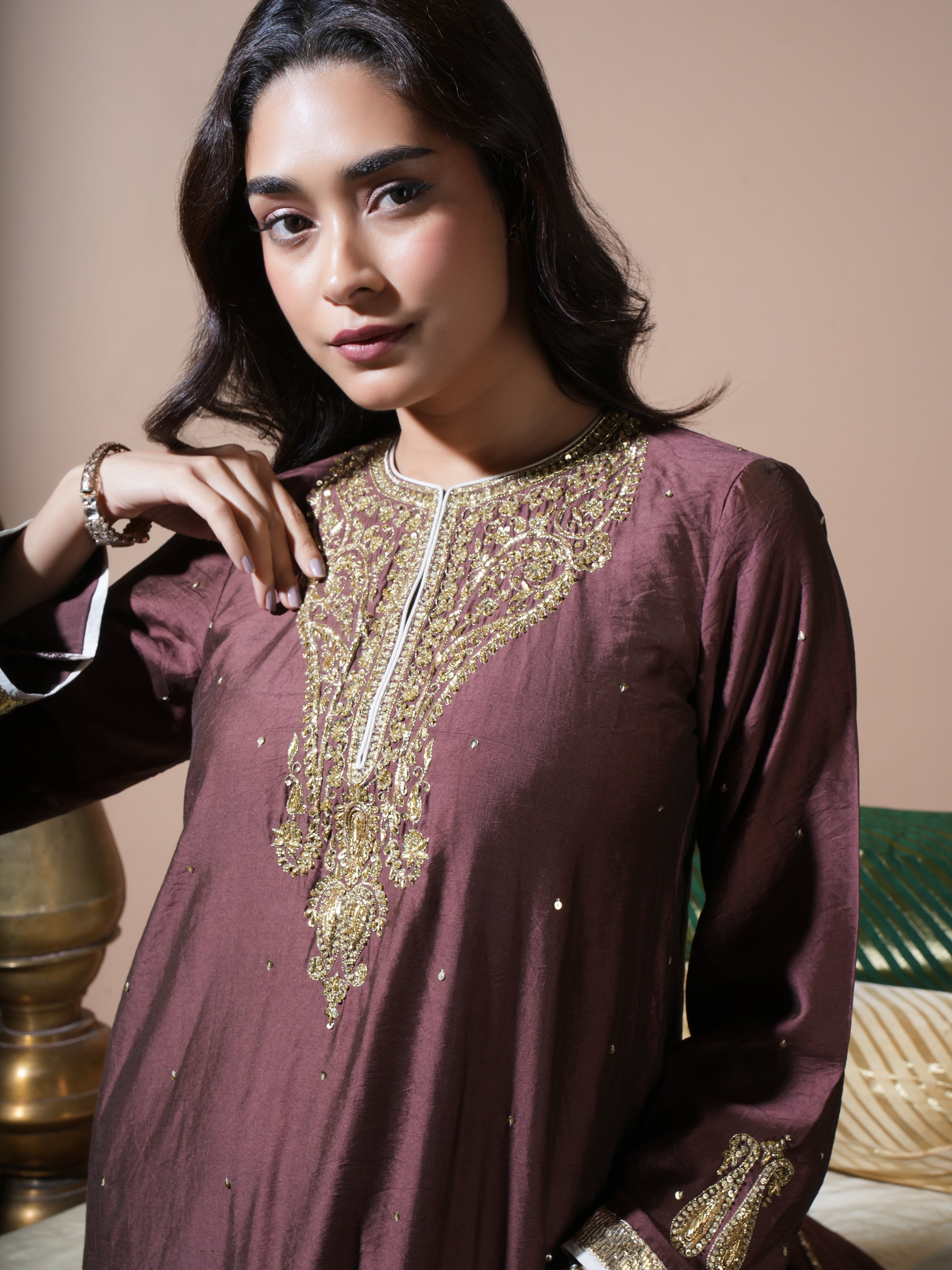 Brown Kaftan Kurta Set