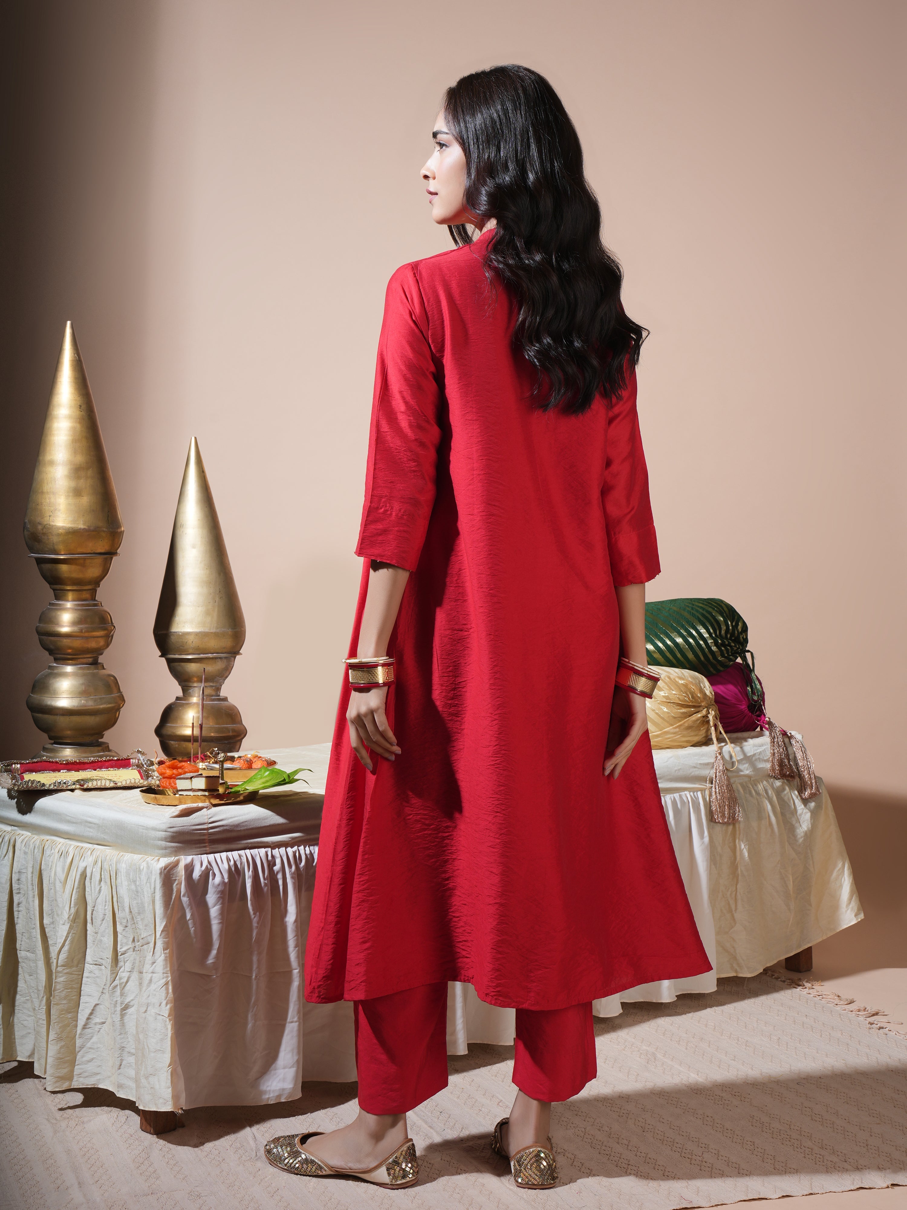 Red Keri Pocket Kurta Set