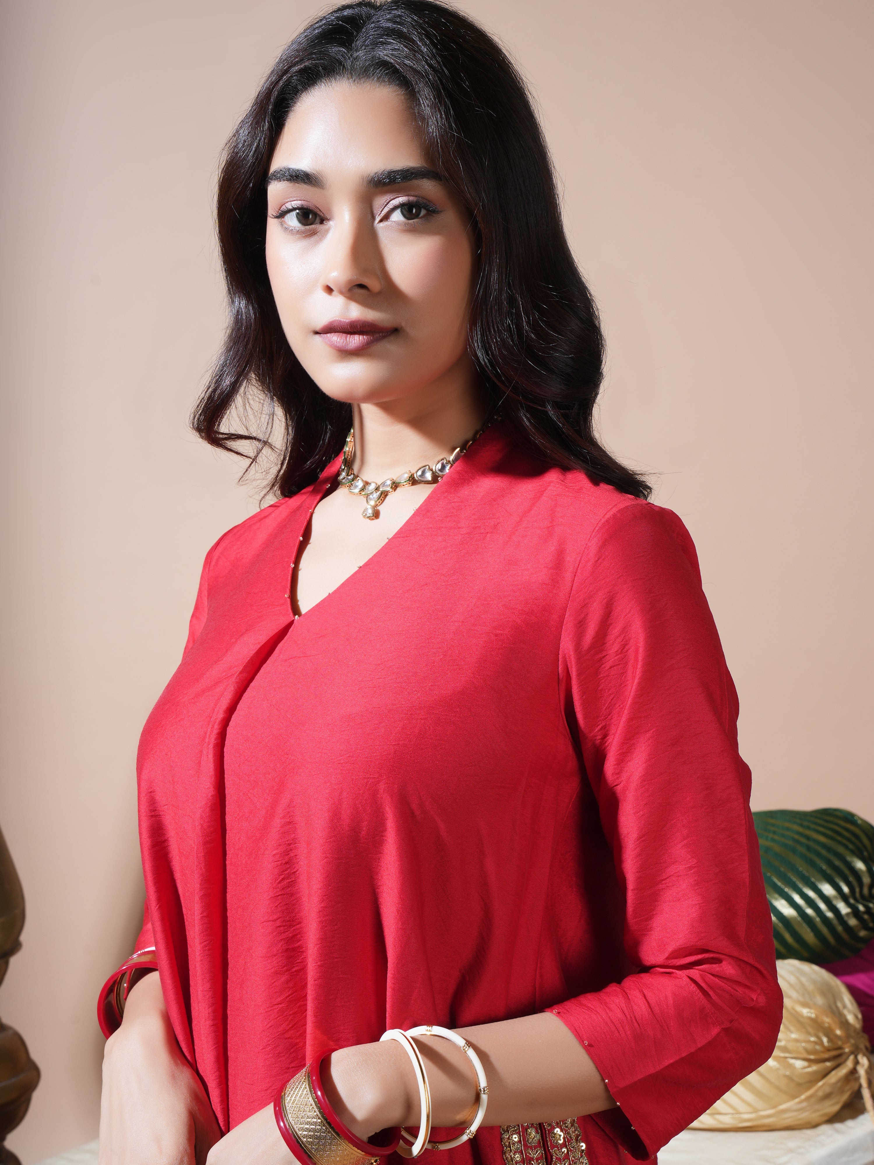 Red Keri Pocket Kurta Set