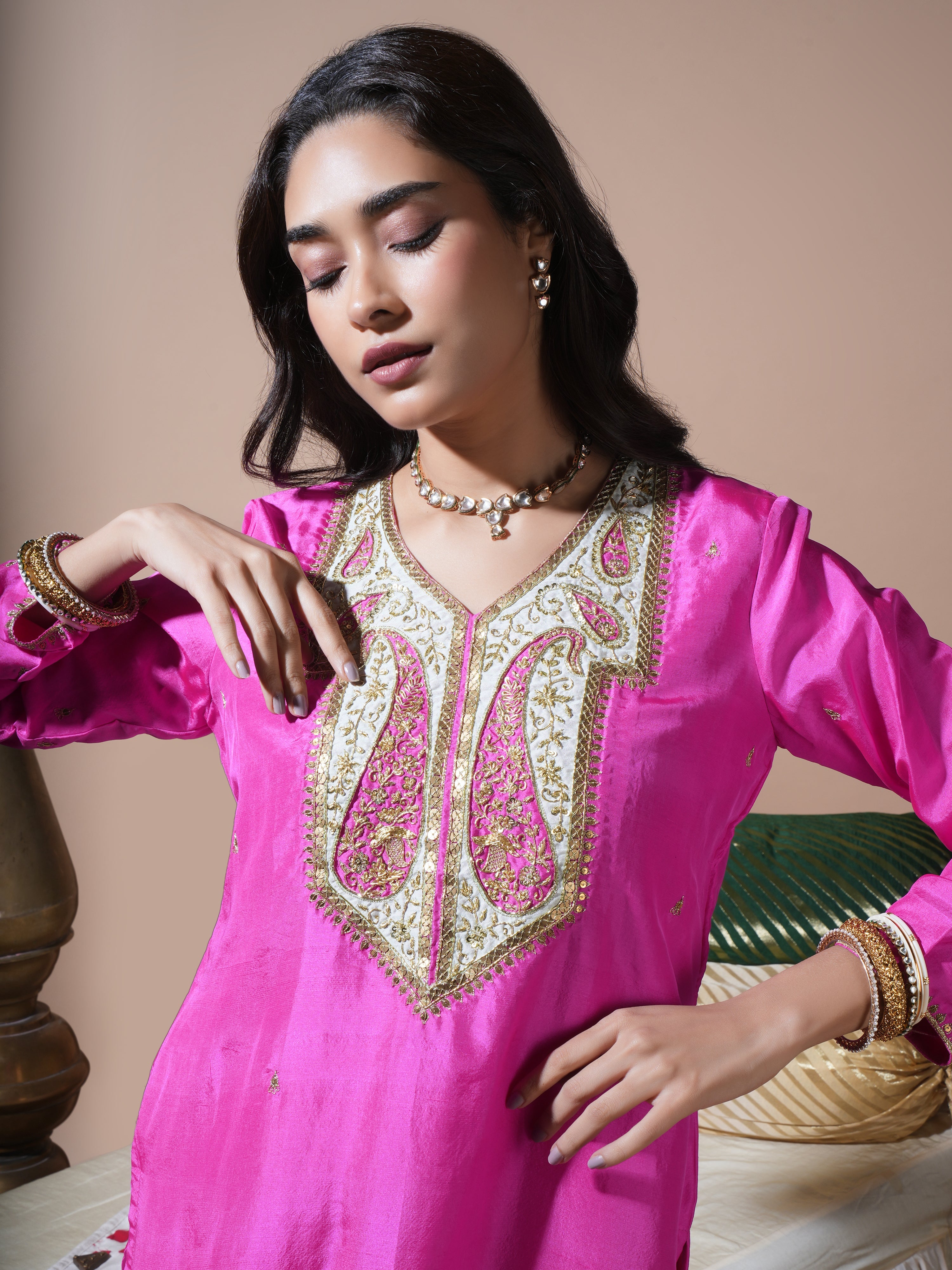 Pink Keri Short Kurta Palazzo Set