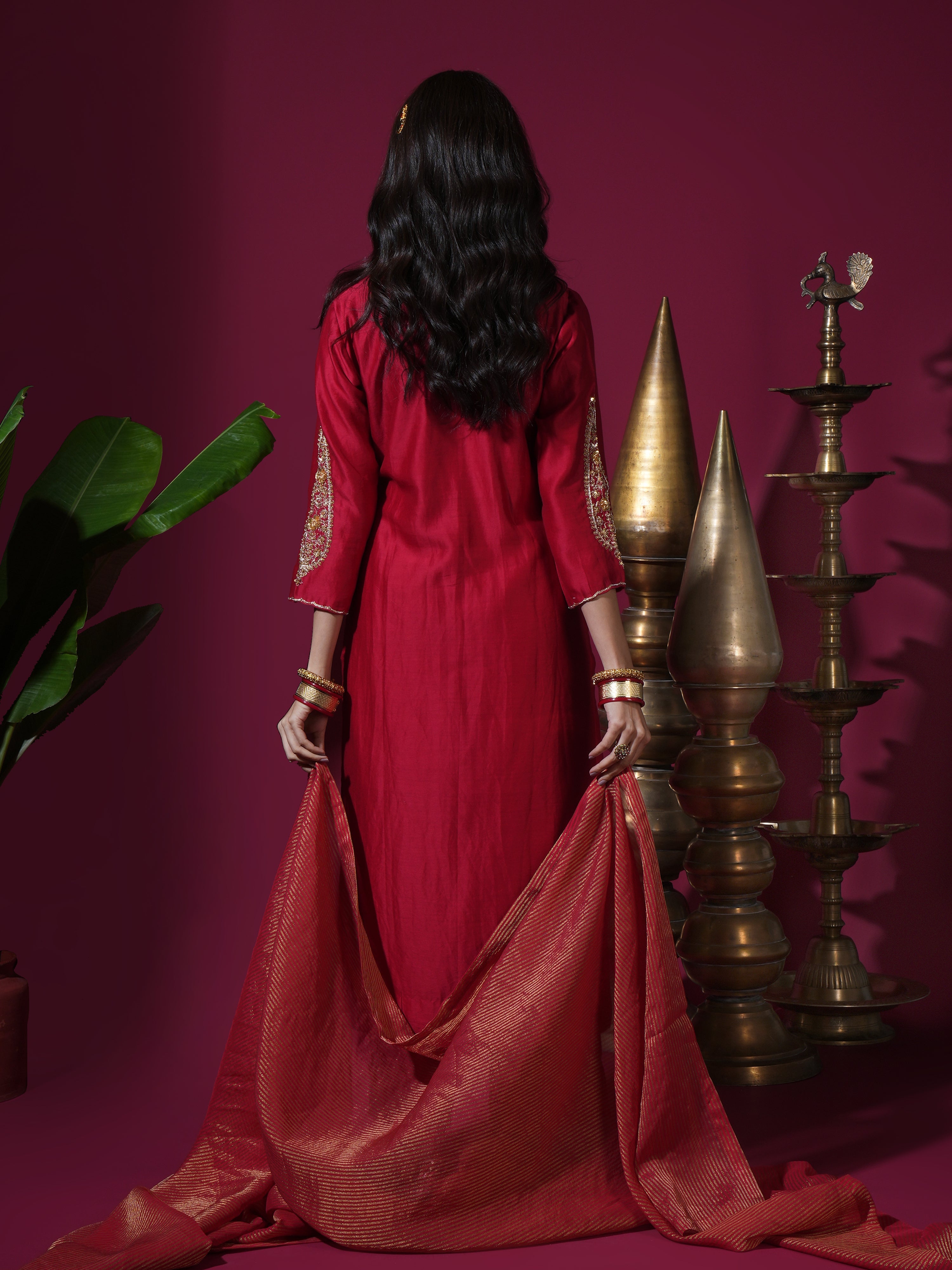 Red Asopalav Long Kurta Set