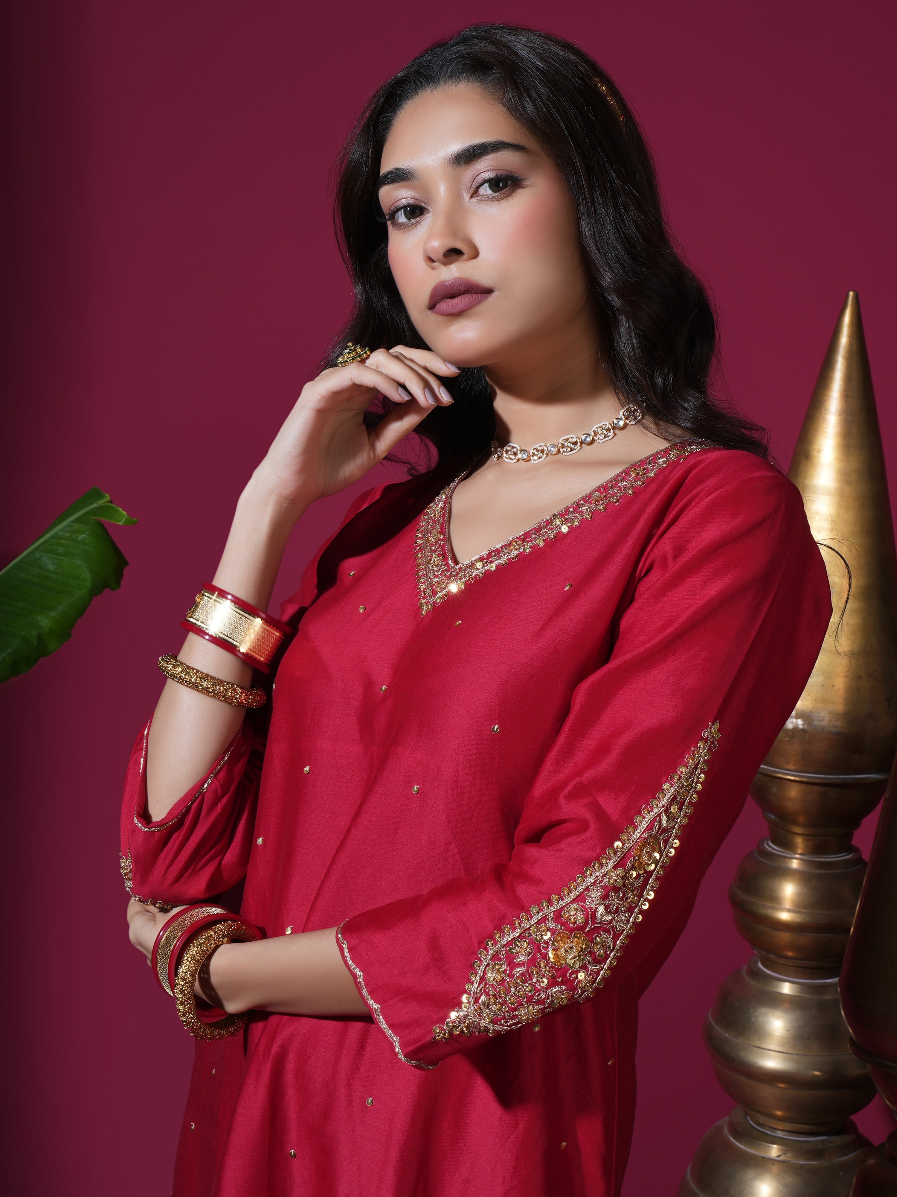 Red Asopalav Long Kurta Set