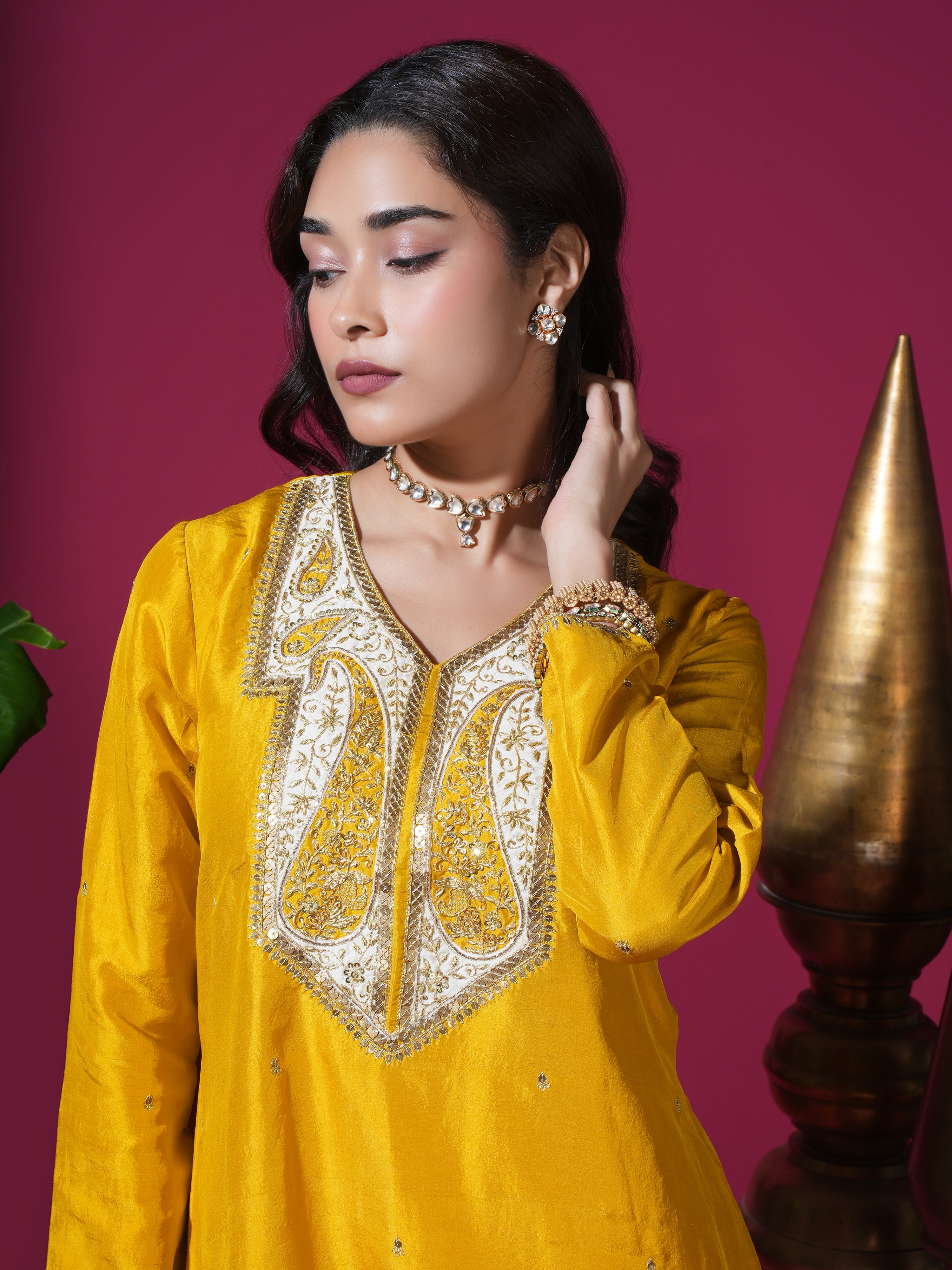 Mustard Keri Short Kurta Palazzo Set