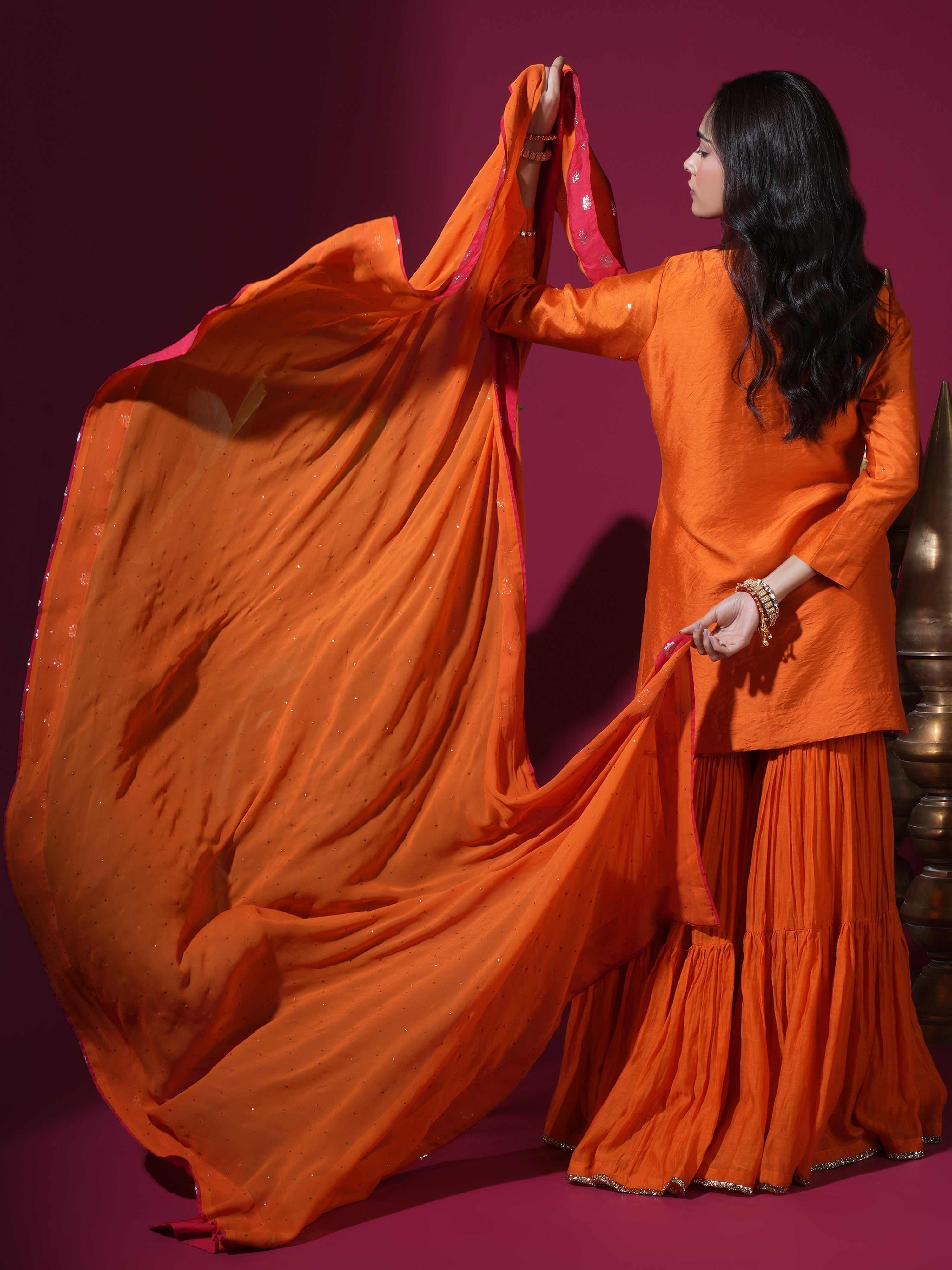 Orange Floral Jaal Kurta Garara Set