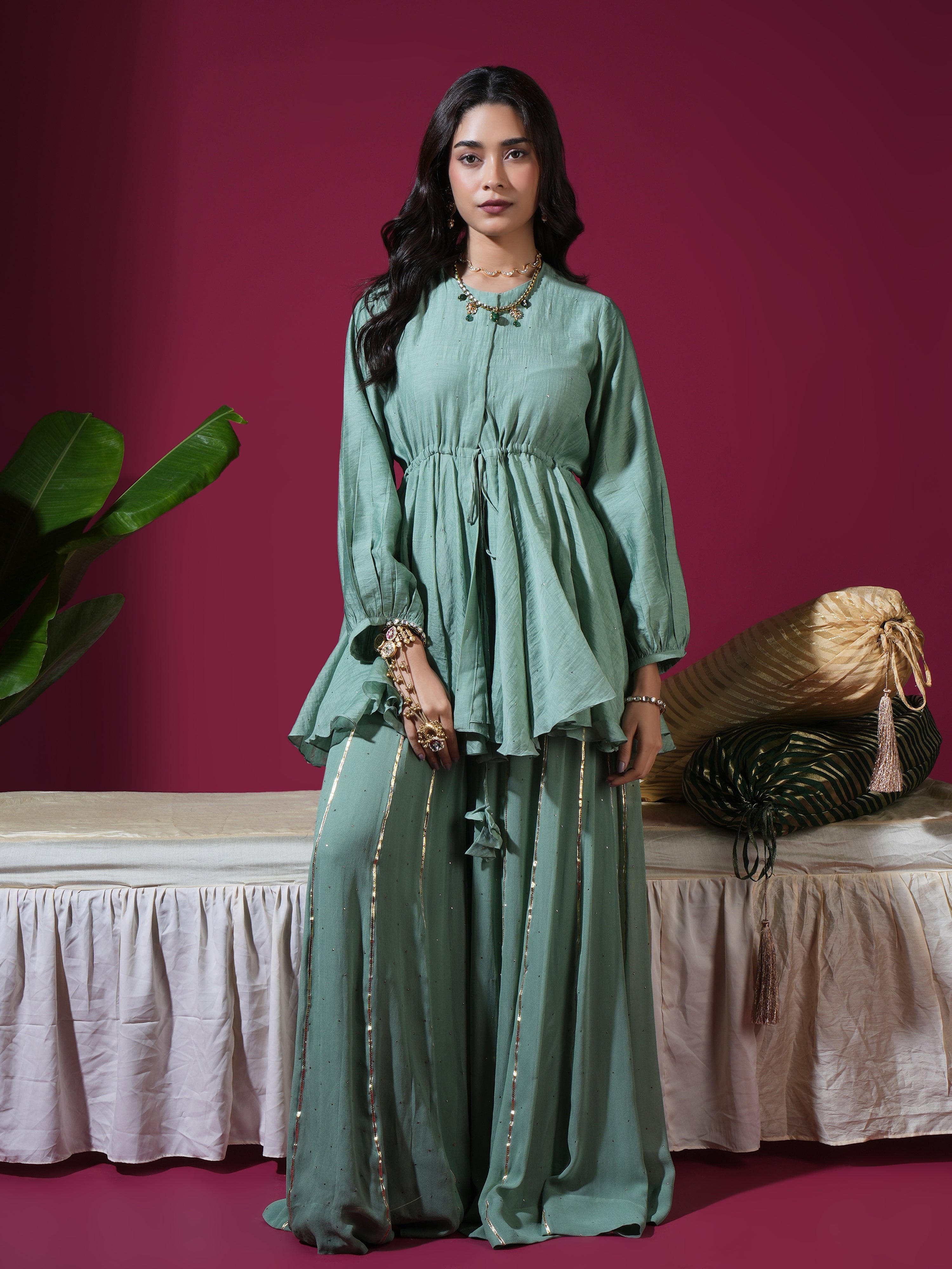 Sage Green Peplum Palazzo Set