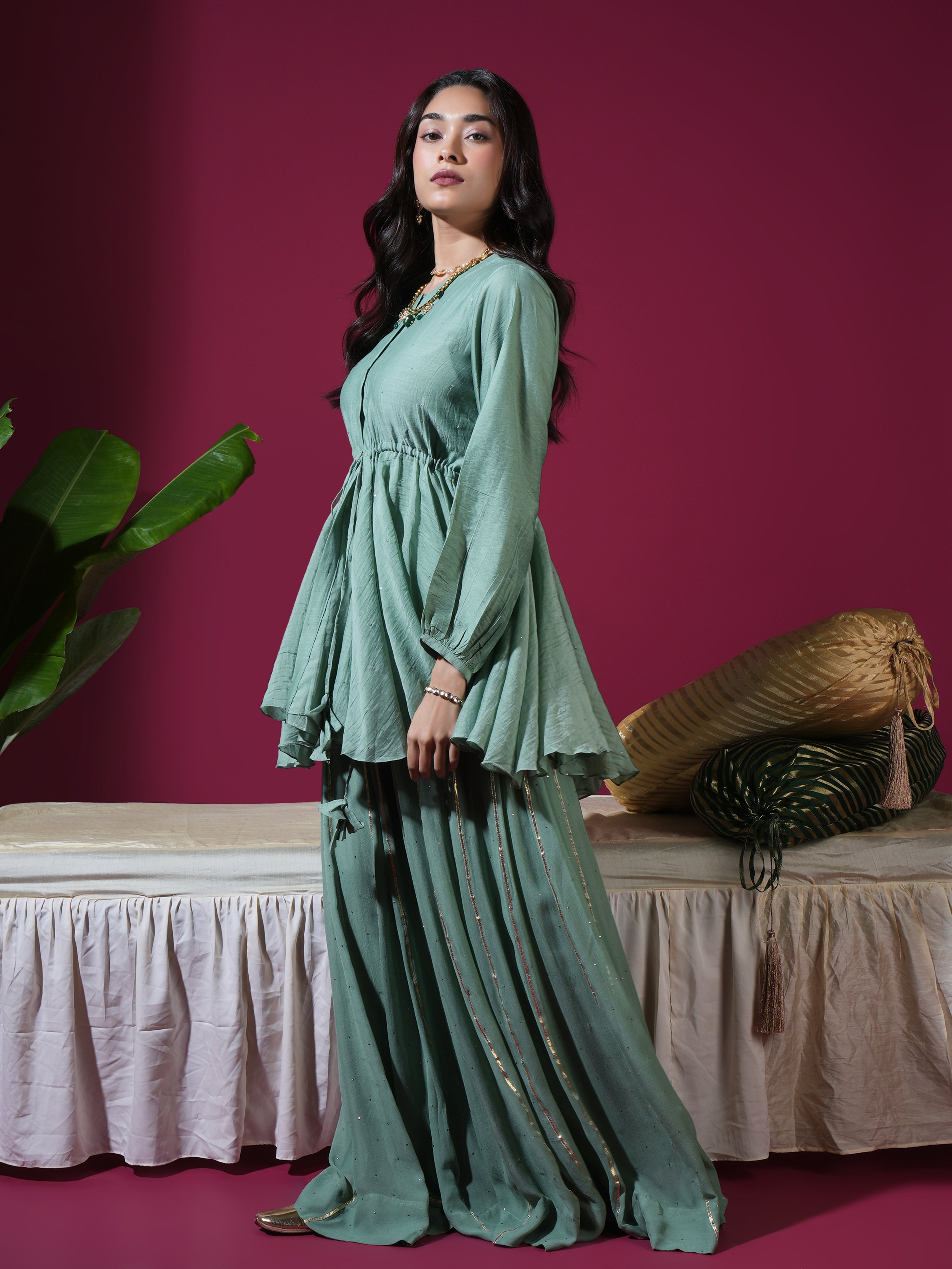 Sage Green Peplum Palazzo Set