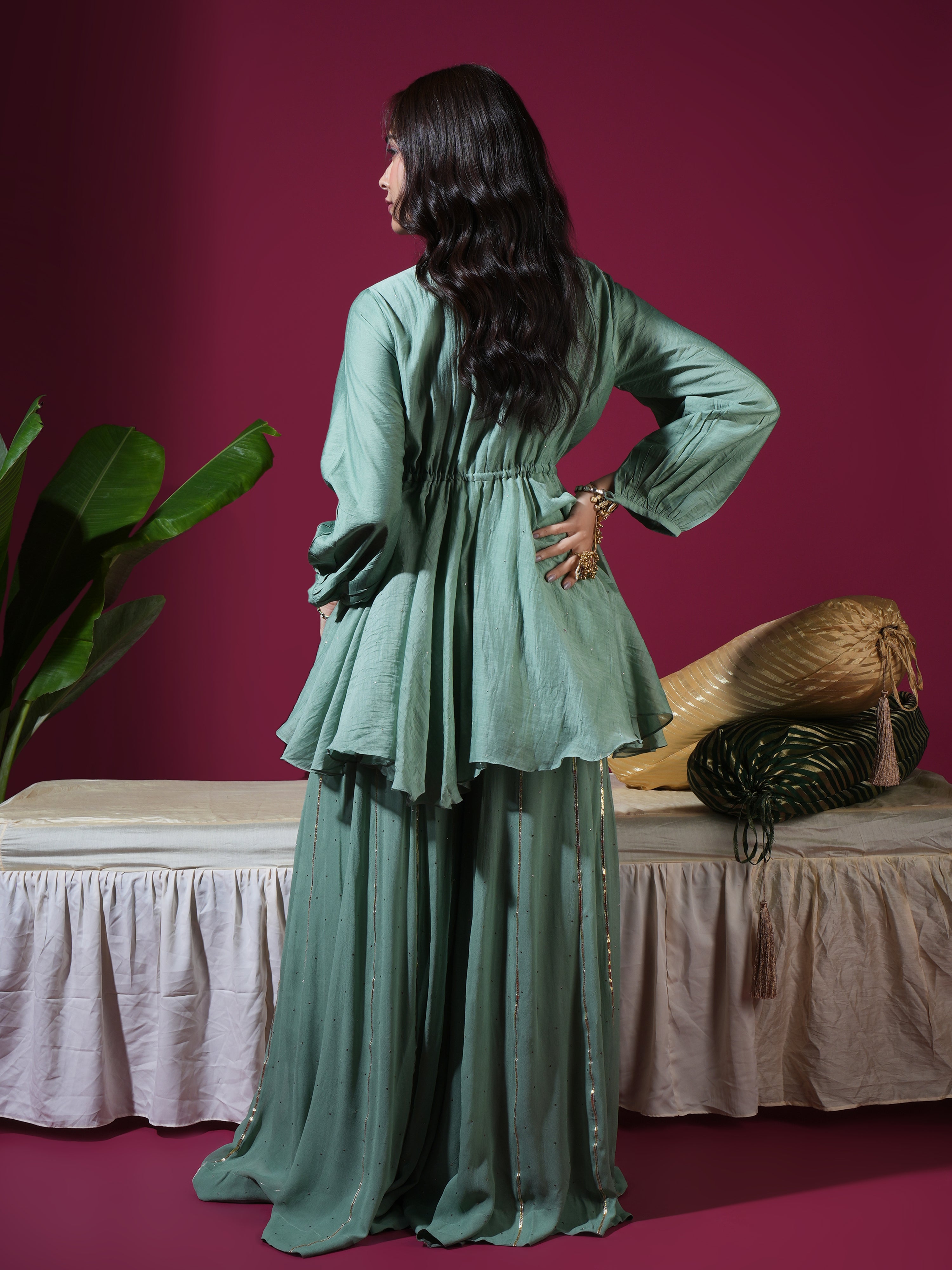 Sage Green Peplum Palazzo Set